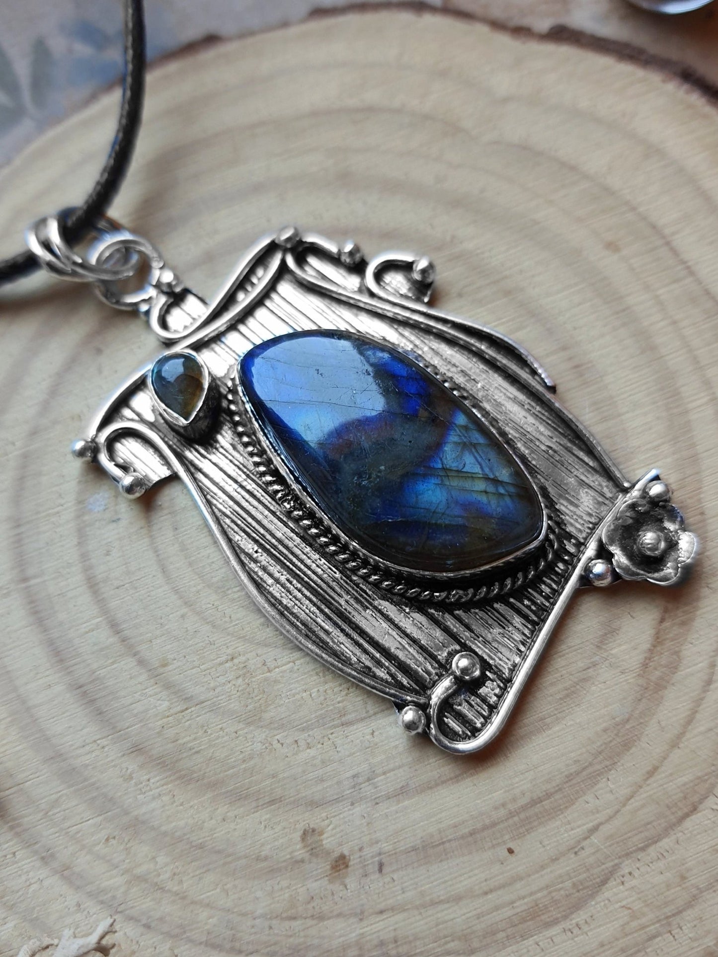 Multi Stone Blue Labradorite Pendant In Sterling Silver Big Statement Pendant Unique Gift Gemstone Lover Gift Boho Pendant GypsyJewelry - LunarGem - 