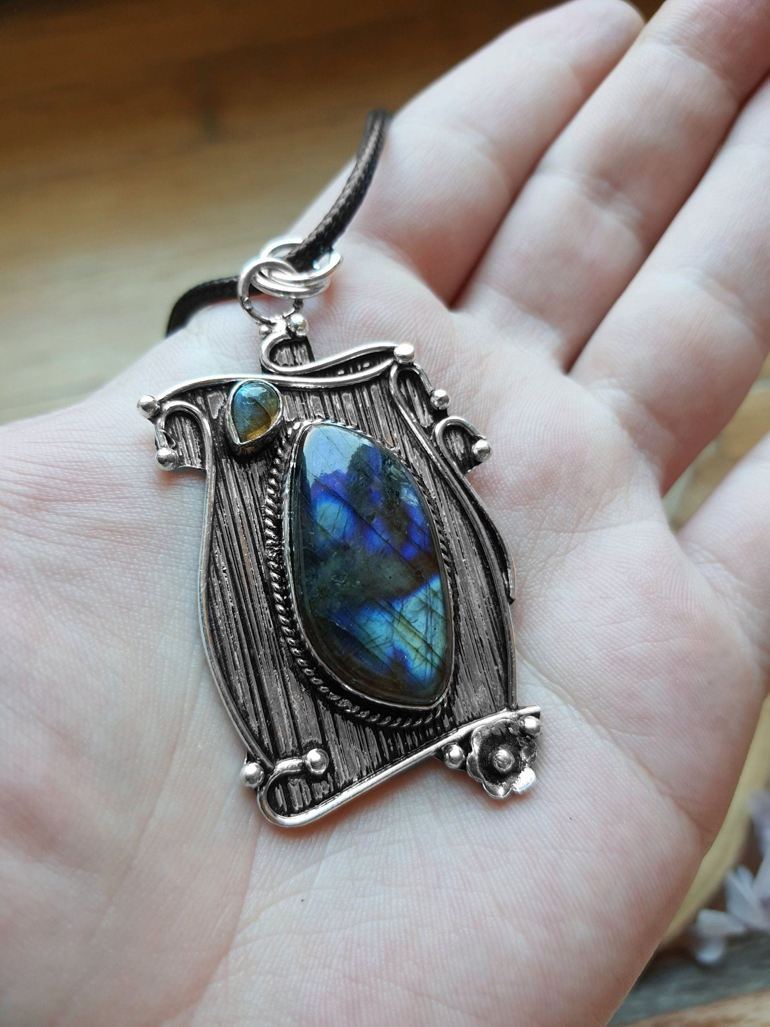 Multi Stone Blue Labradorite Pendant In Sterling Silver Big Statement Pendant Unique Gift Gemstone Lover Gift Boho Pendant GypsyJewelry - LunarGem - 