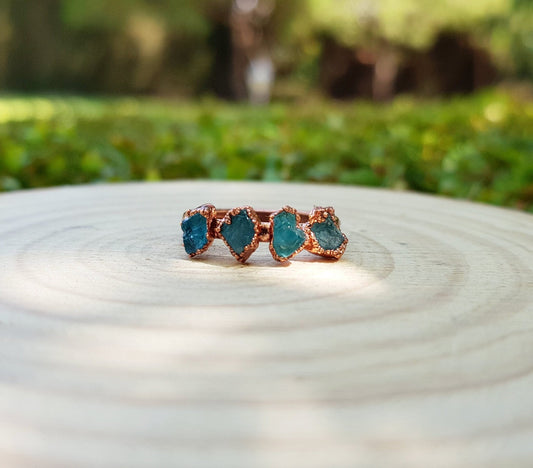 Natural Apatite Electroformed Copper Ring Size US 6 Stackable Ring - LunarGem - Rings