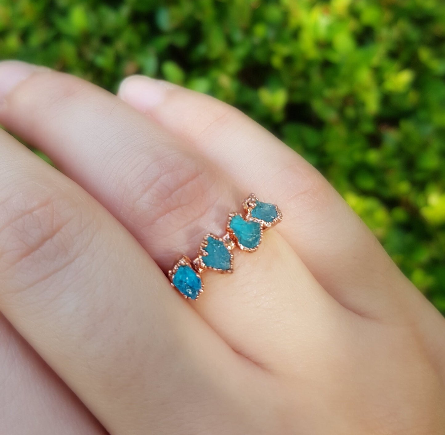 Natural Apatite Electroformed Copper Ring Size US 6 Stackable Ring - LunarGem - Rings