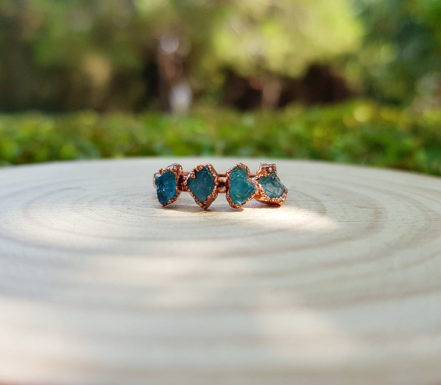 Natural Apatite Electroformed Copper Ring Size US 6 Stackable Ring - LunarGem - Rings