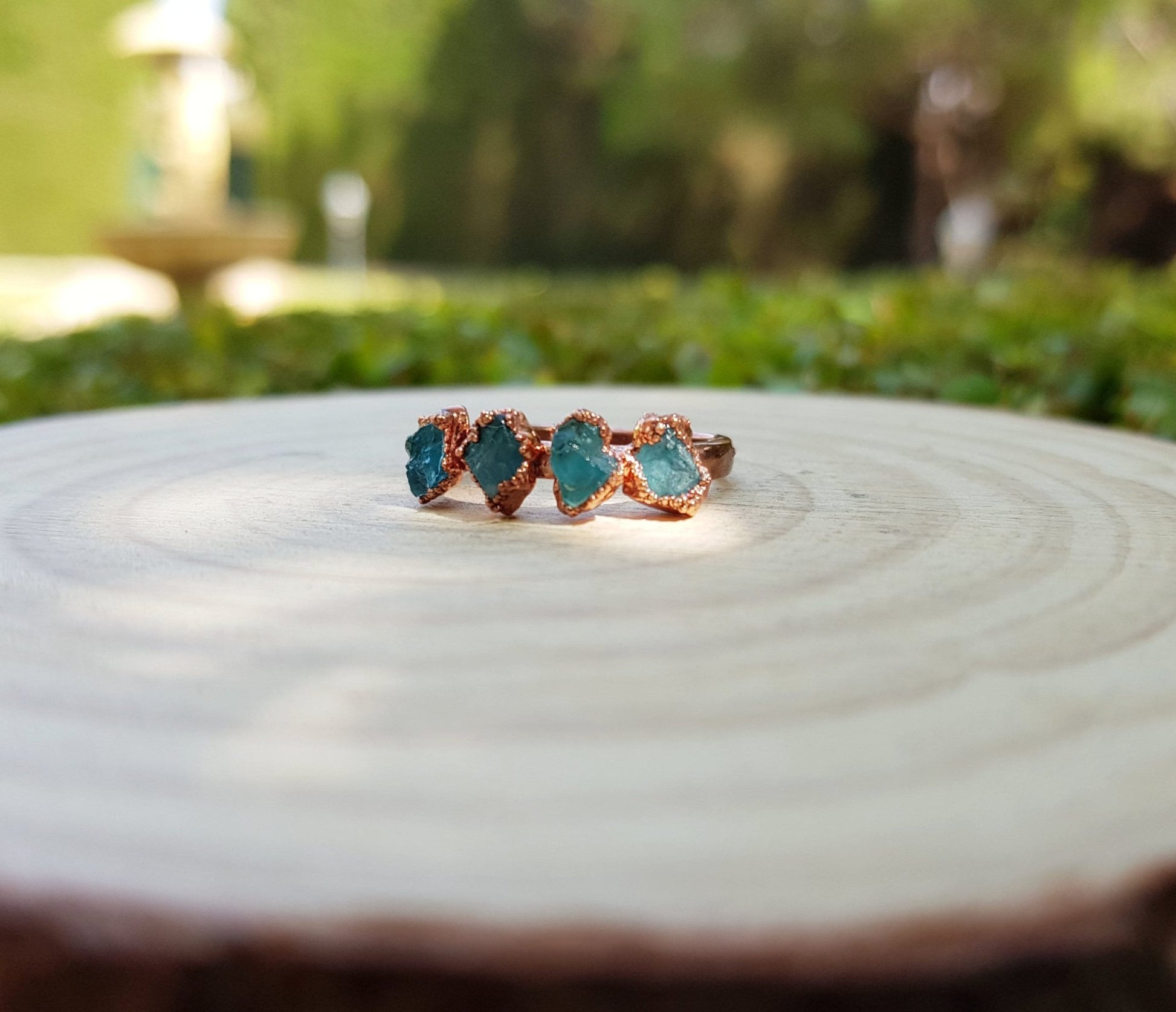 Natural Apatite Electroformed Copper Ring Size US 6 Stackable Ring - LunarGem - Rings