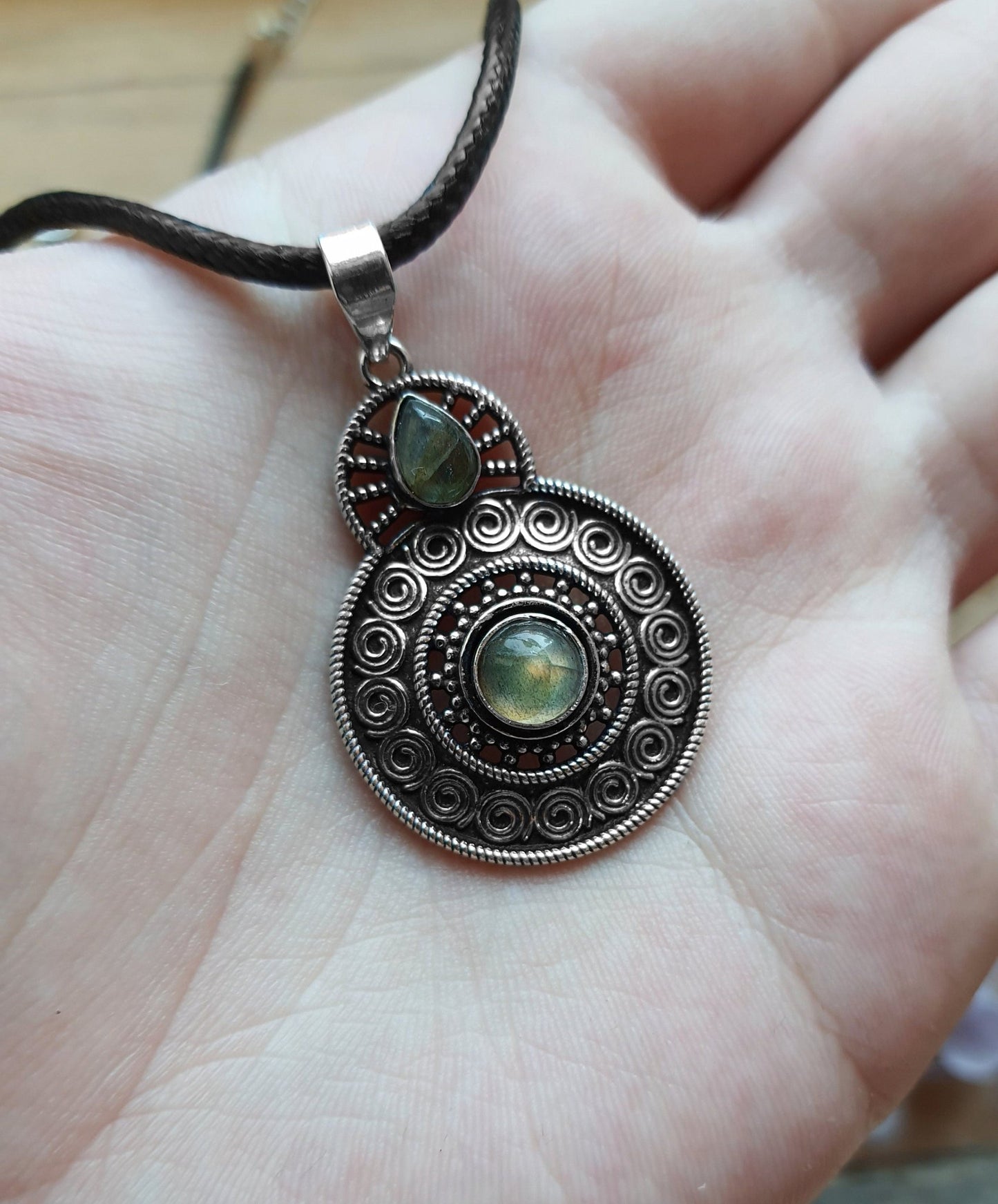 Natural Labradorite Pendant In Sterling Silver Ethnic Rustic Necklace One Of A Kind Gift - LunarGem - 