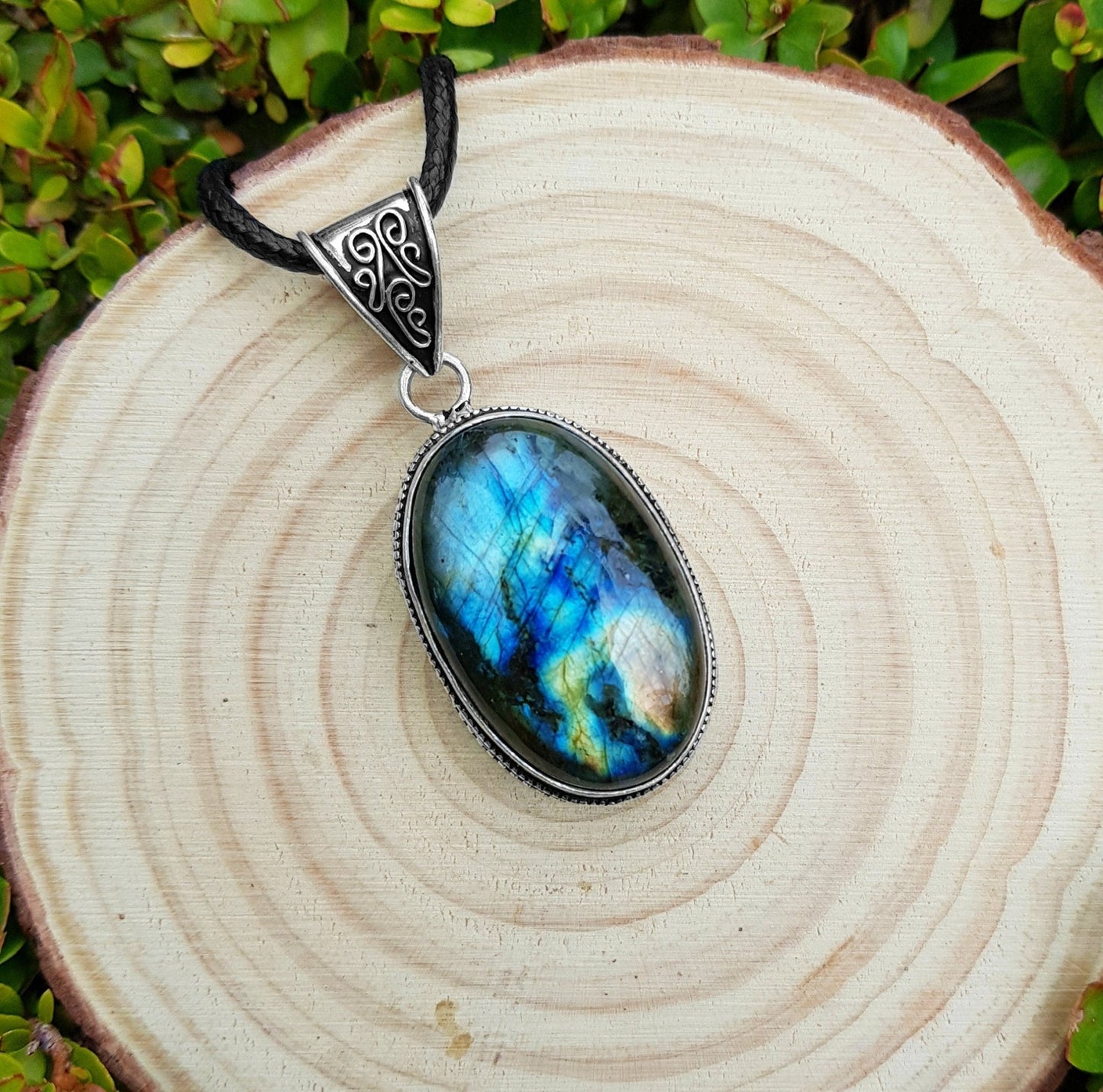 Oval Labradorite Pendant In Sterling Silver Statement Pendant Boho Jewellery Unique Gift One Of A Kind Jewellery - LunarGem - 