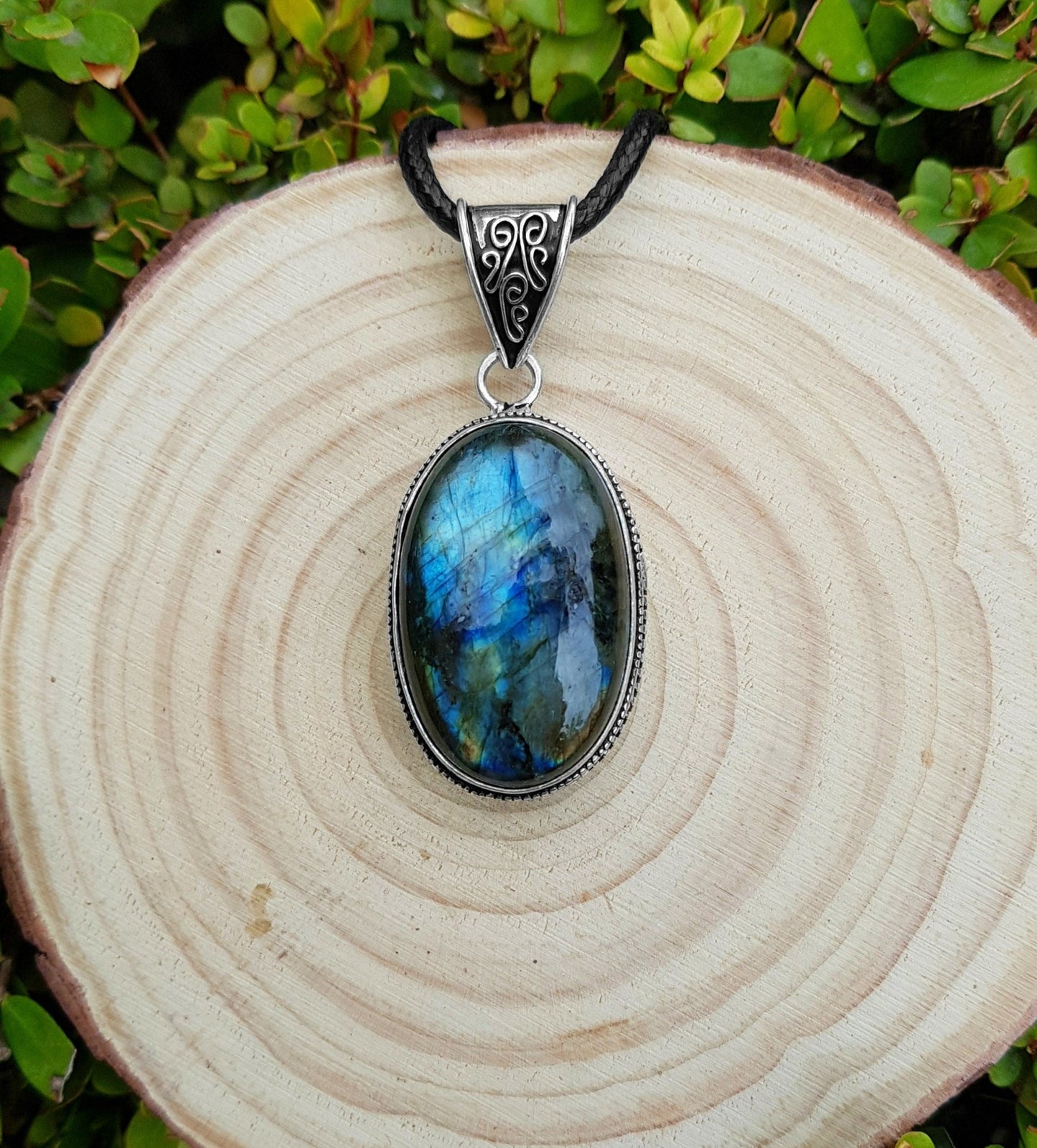 Oval Labradorite Pendant In Sterling Silver Statement Pendant Boho Jewellery Unique Gift One Of A Kind Jewellery - LunarGem - 