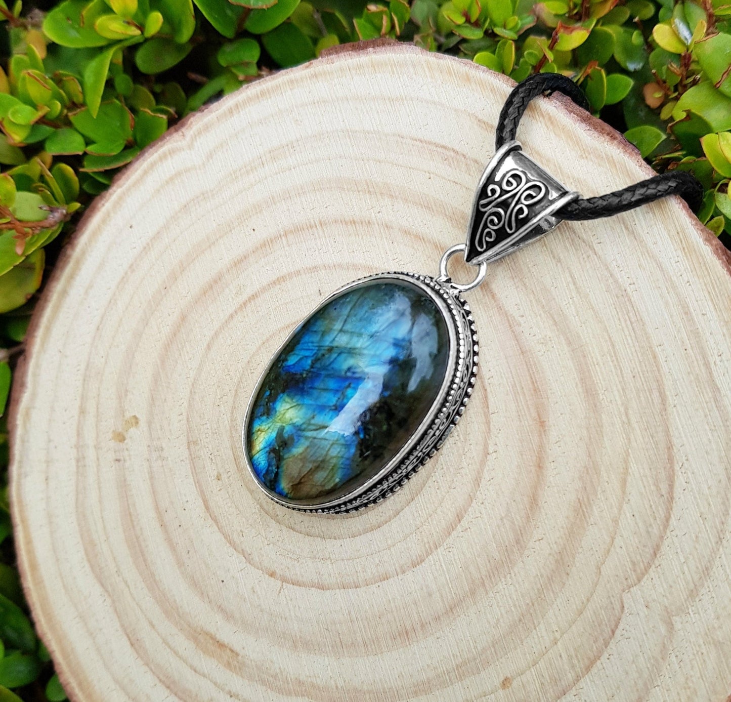 Oval Labradorite Pendant In Sterling Silver Statement Pendant Boho Jewellery Unique Gift One Of A Kind Jewellery - LunarGem - 