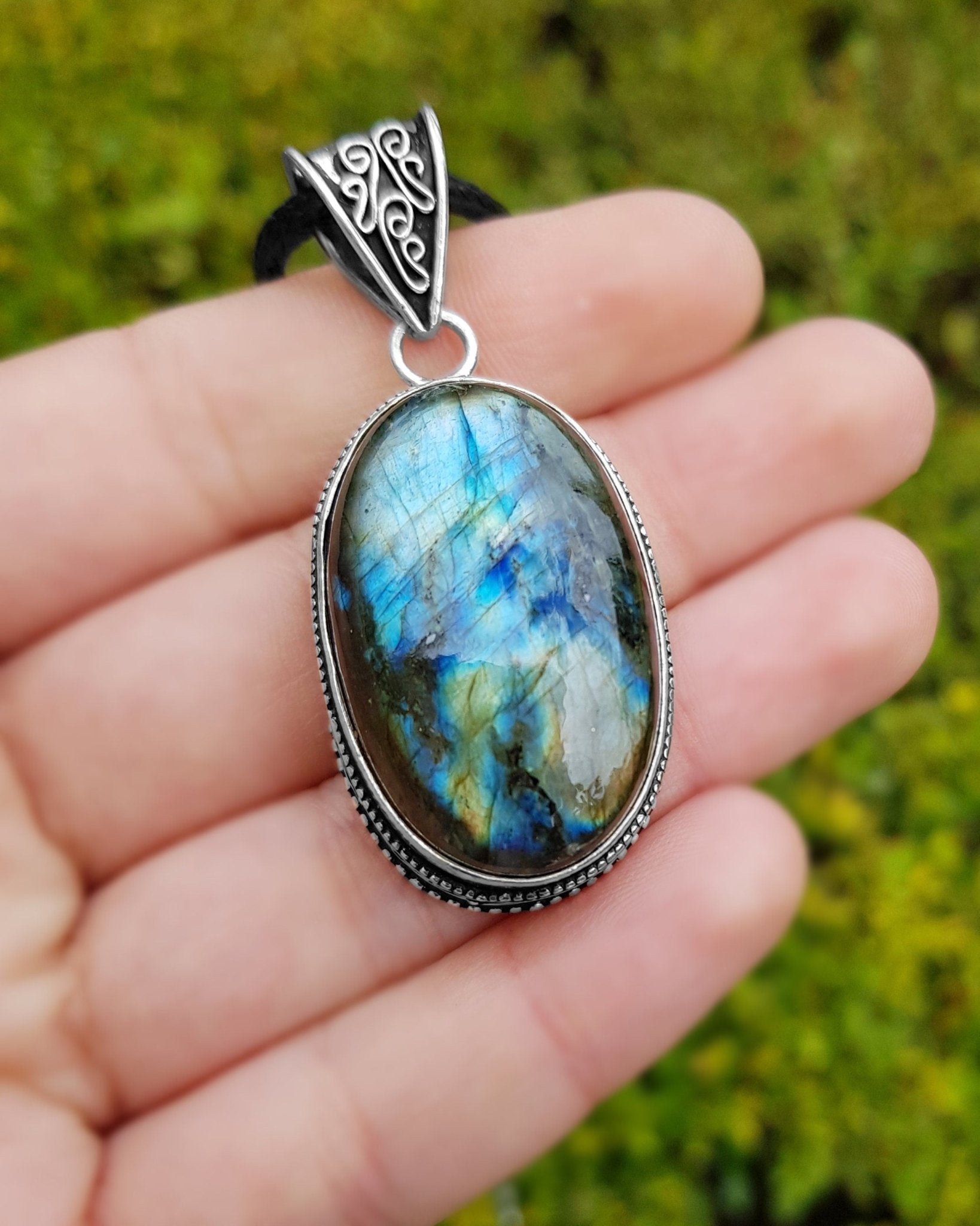 Oval Labradorite Pendant In Sterling Silver Statement Pendant Boho Jewellery Unique Gift One Of A Kind Jewellery - LunarGem - 