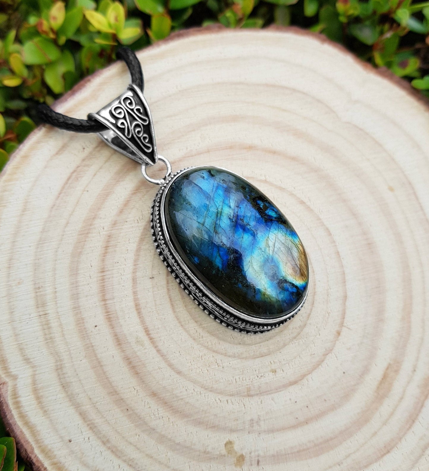 Oval Labradorite Pendant In Sterling Silver Statement Pendant Boho Jewellery Unique Gift One Of A Kind Jewellery - LunarGem - 