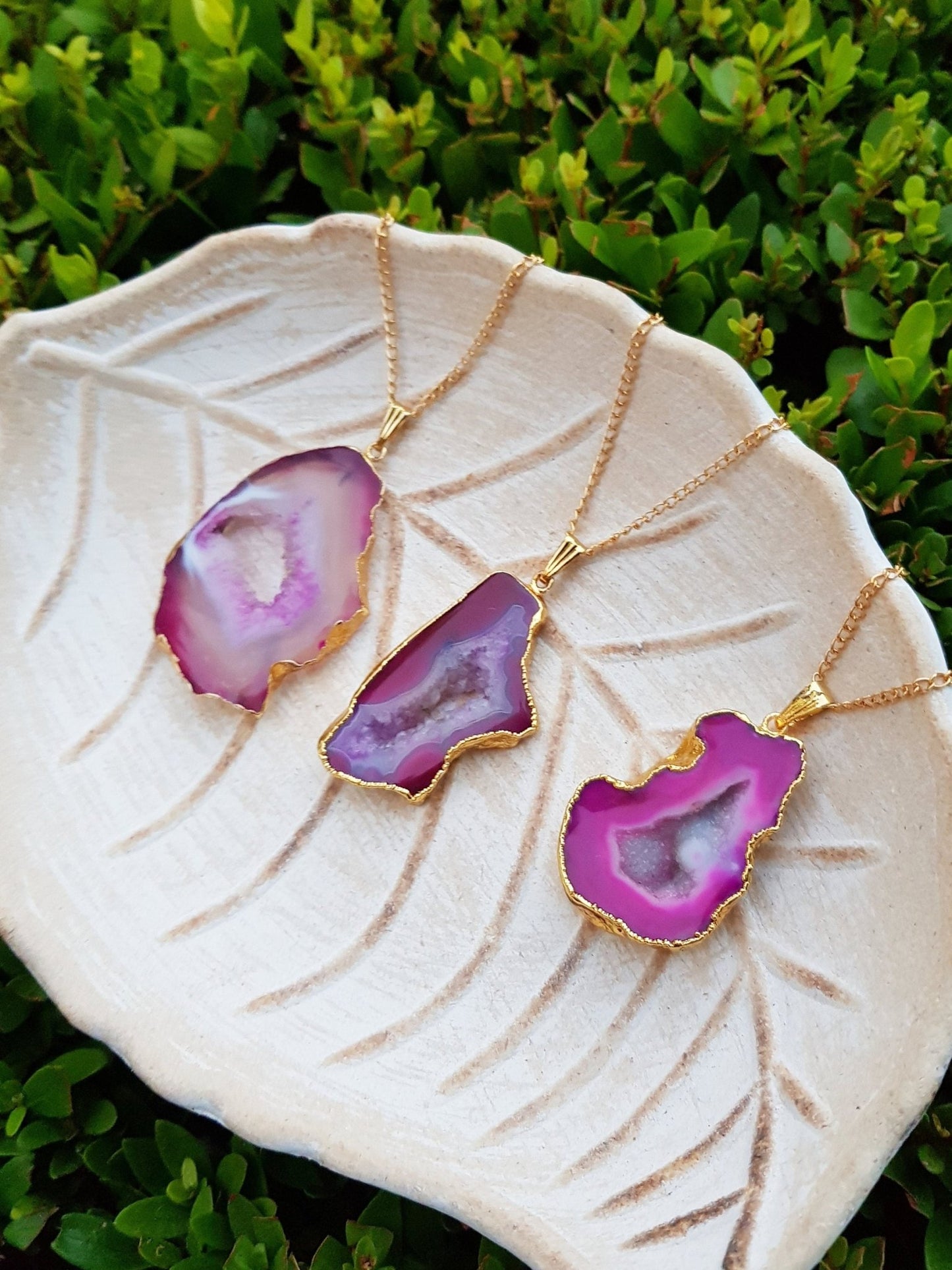 Pink Raw Druzy Agate Pendant Gold Plated Statement Pendant - LunarGem - Charms & Pendants