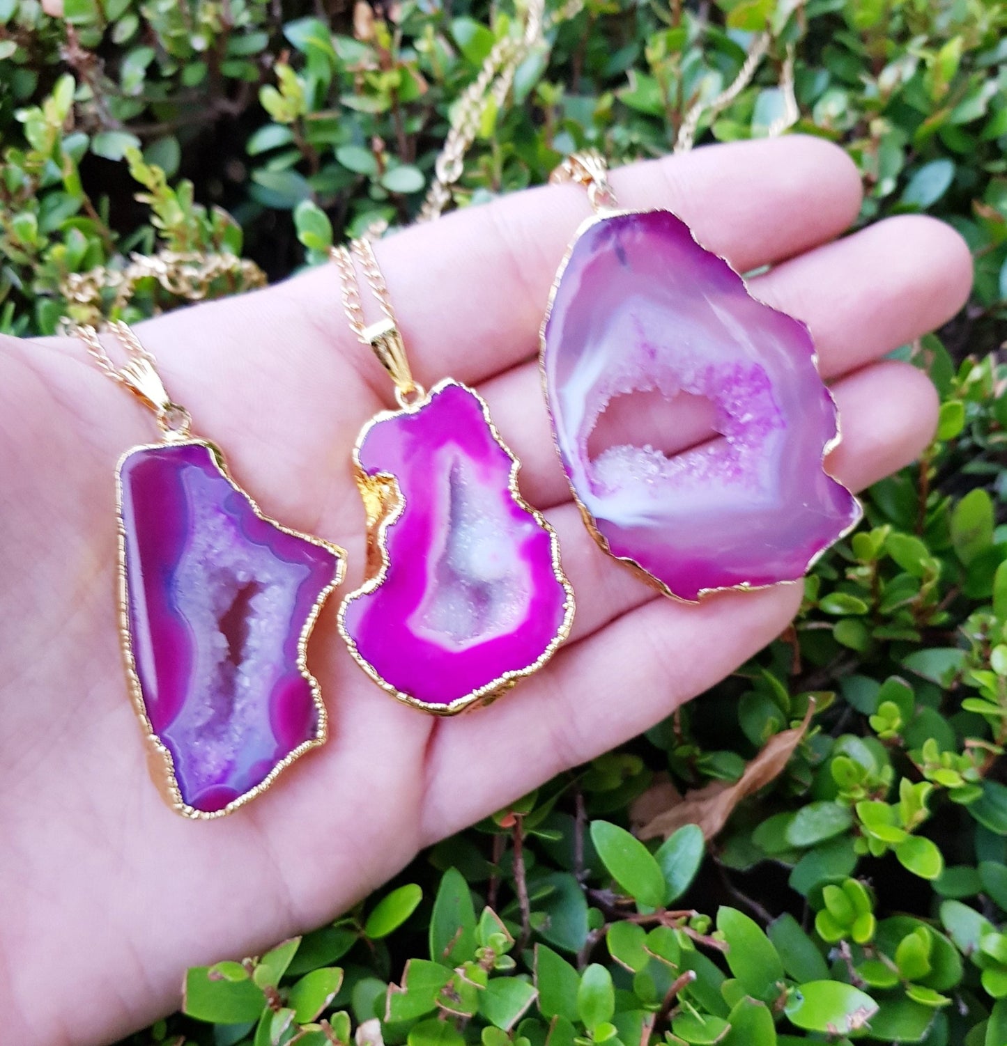 Pink Raw Druzy Agate Pendant Gold Plated Statement Pendant - LunarGem - Charms & Pendants