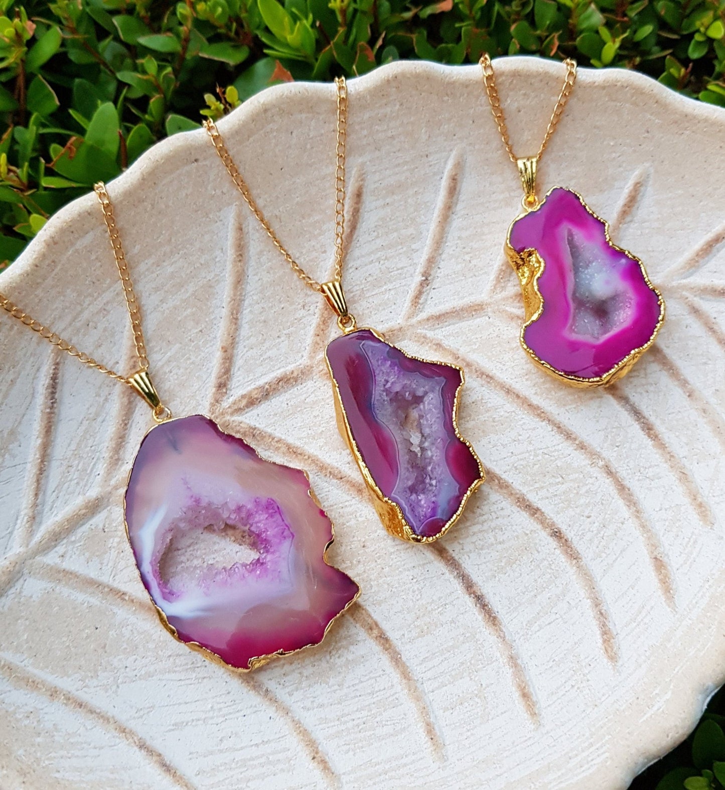 Pink Raw Druzy Agate Pendant Gold Plated Statement Pendant - LunarGem - Charms & Pendants