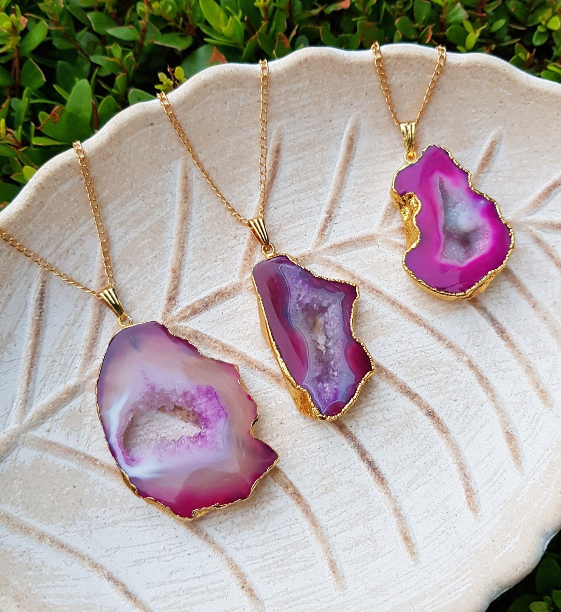 Pink Raw Druzy Agate Pendant Gold Plated Statement Pendant - LunarGem - Charms & Pendants