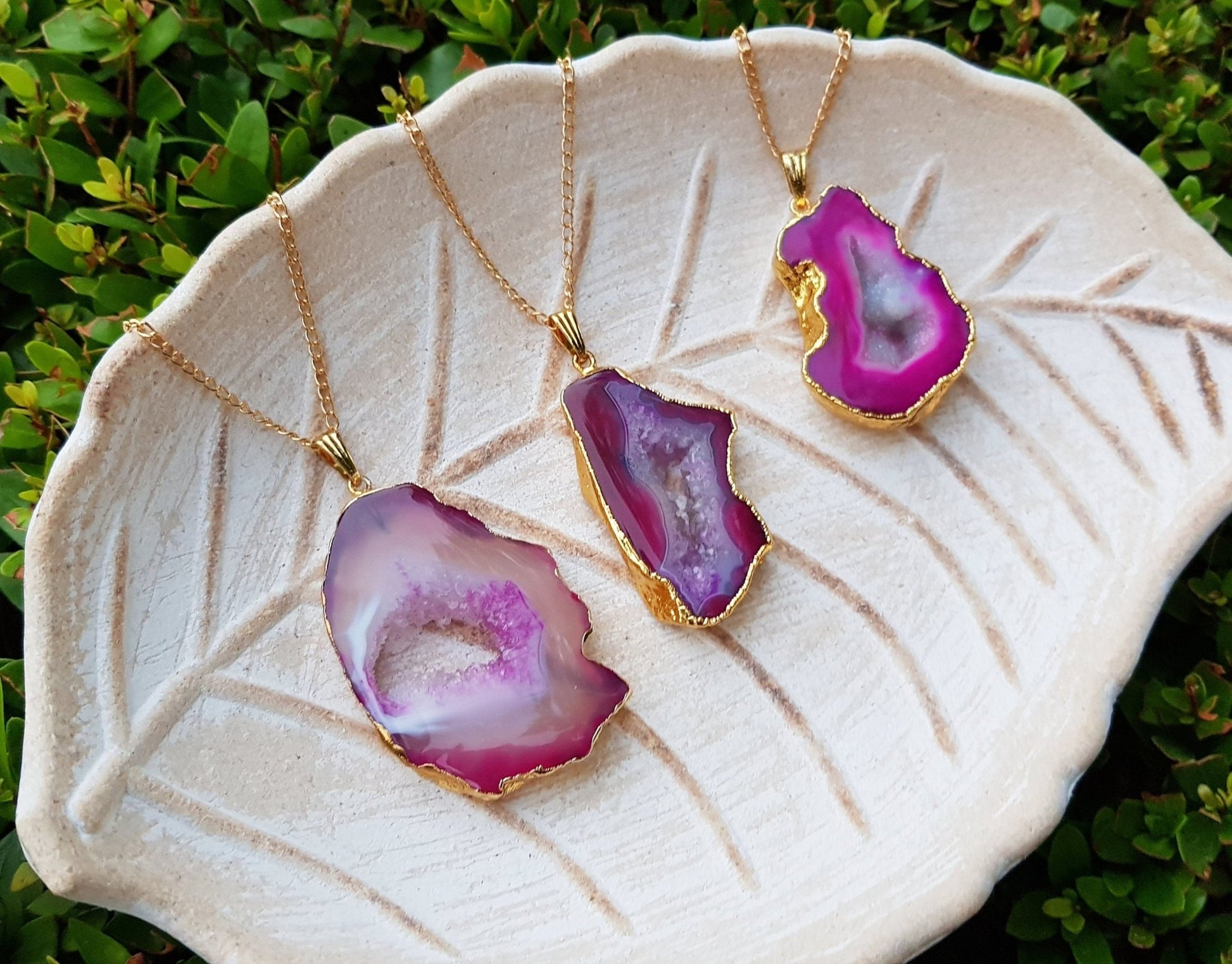 Pink Raw Druzy Agate Pendant Gold Plated Statement Pendant - LunarGem - Charms & Pendants