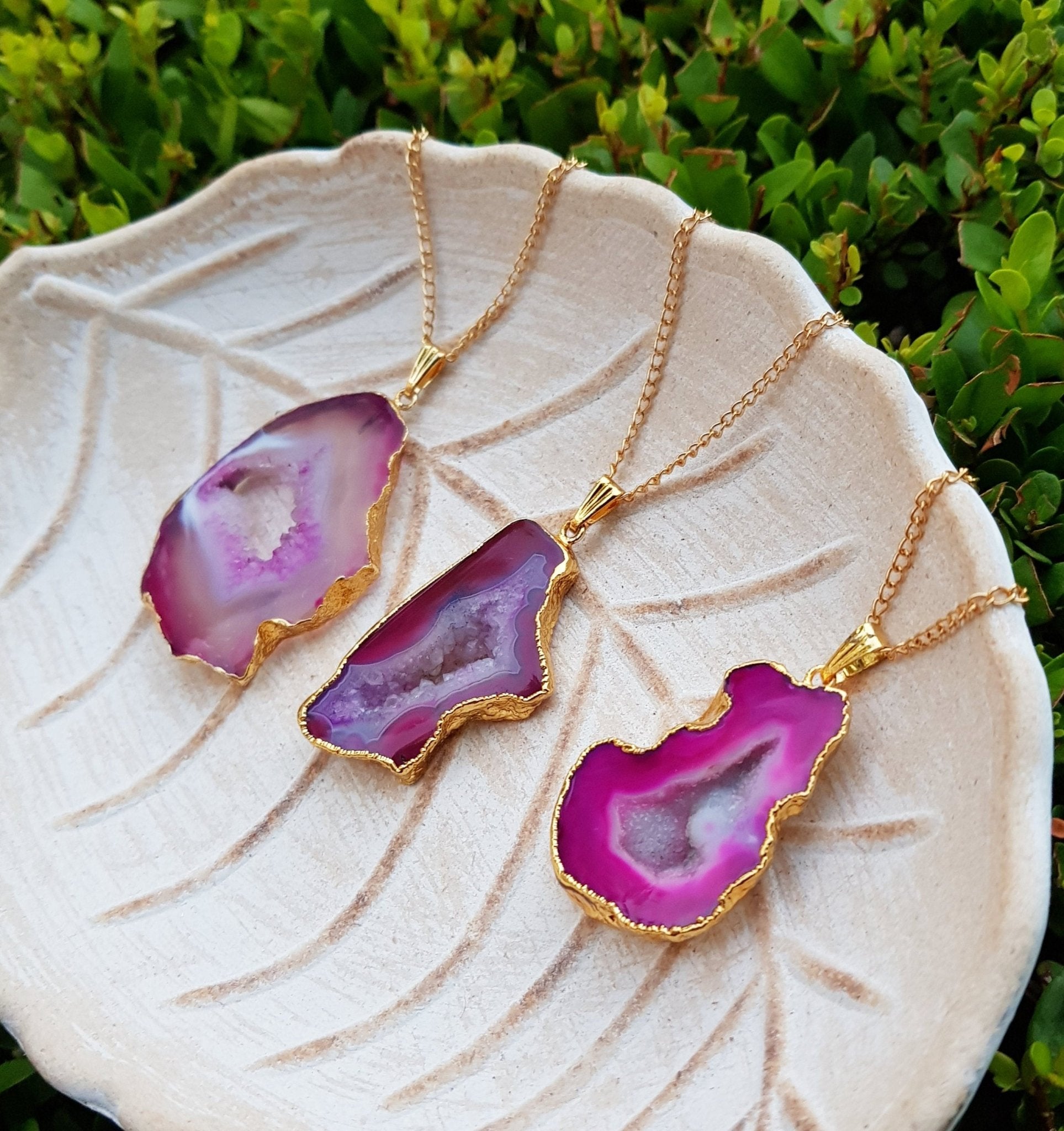Pink Raw Druzy Agate Pendant Gold Plated Statement Pendant - LunarGem - Charms & Pendants