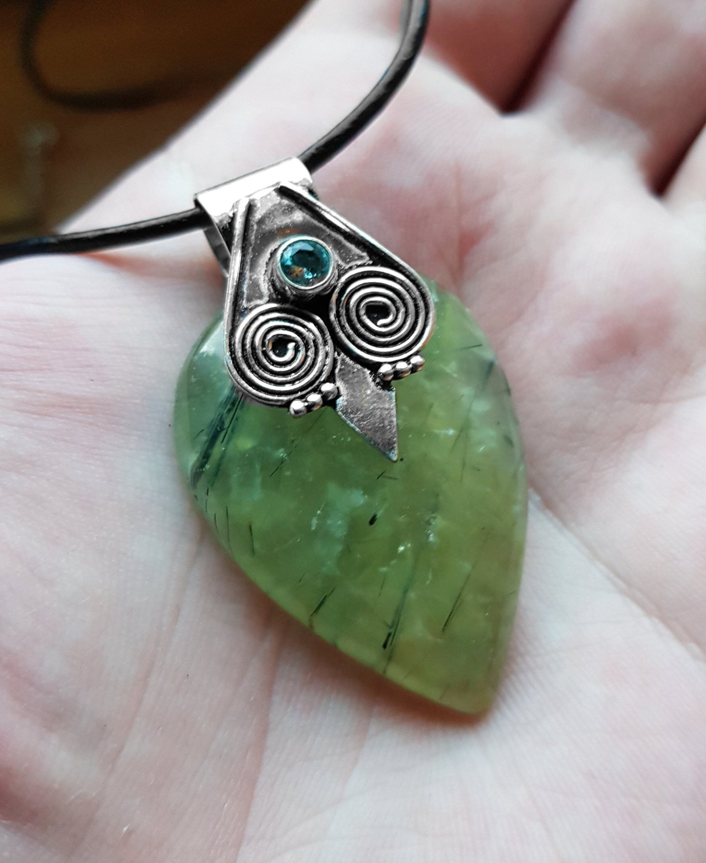 Prehnite Gemstone Pendant Sterling Silver Statement Pendant Gypsy Jewelry Unique Gift For Her - LunarGem - 