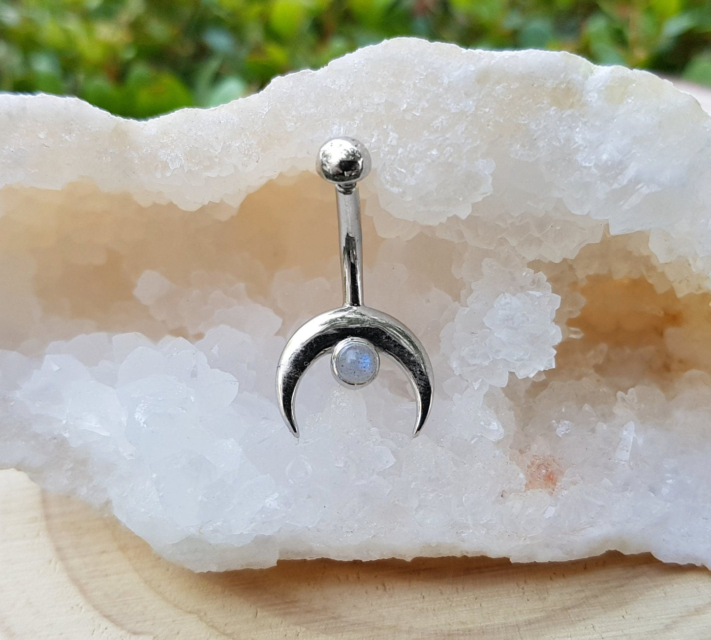 Rainbow Moonstone Belly Button Ring - LunarGem - Body Jewelry