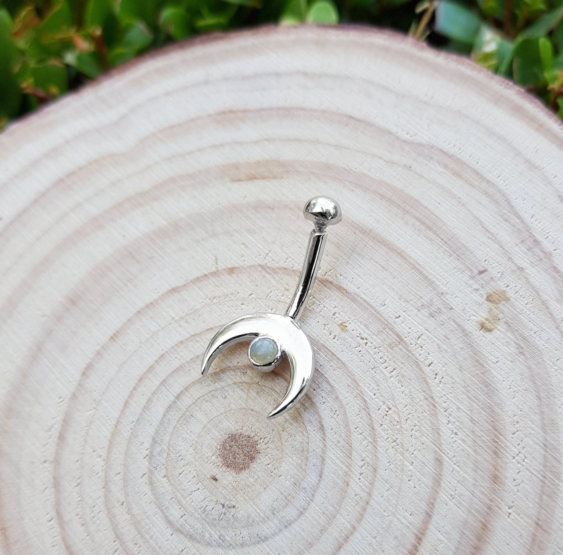 Rainbow Moonstone Belly Button Ring - LunarGem - Body Jewelry