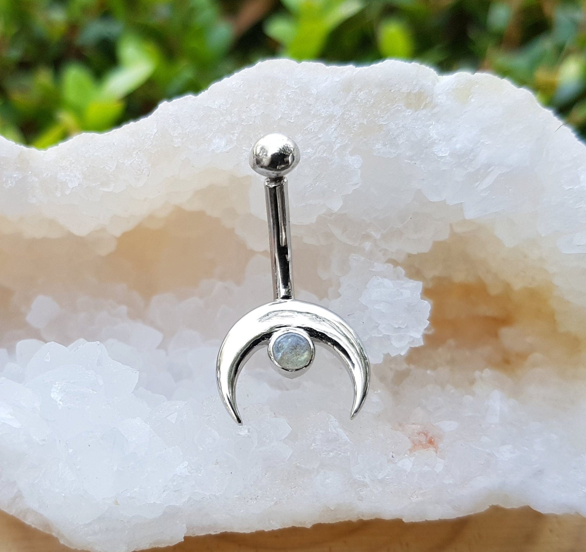 Rainbow Moonstone Belly Button Ring - LunarGem - Body Jewelry