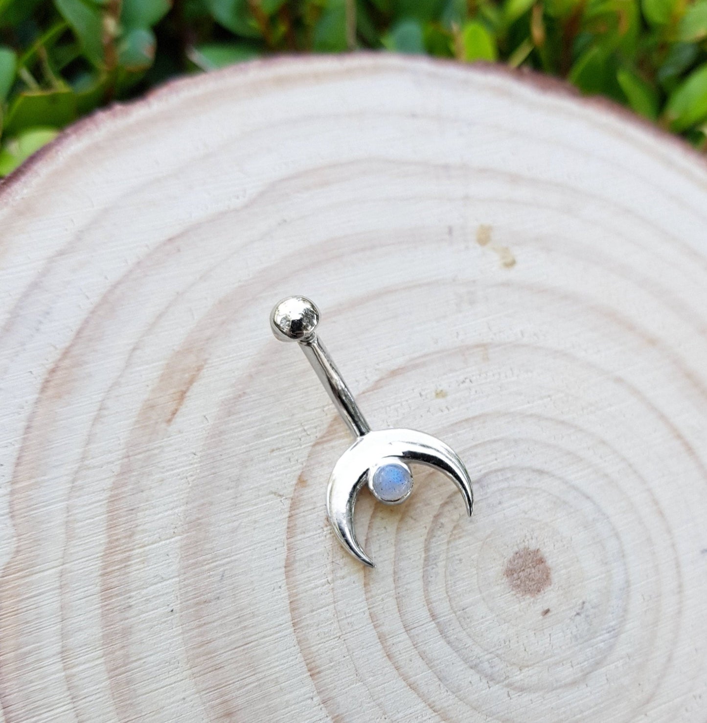 Rainbow Moonstone Belly Button Ring - LunarGem - Body Jewelry