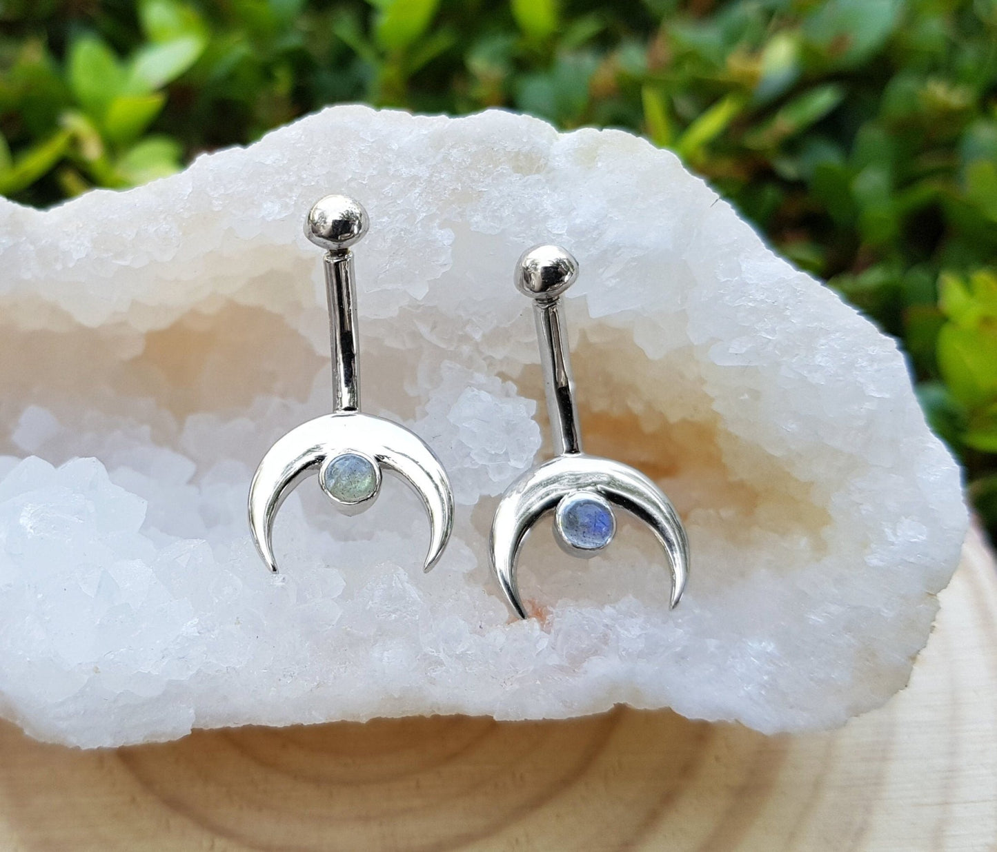 Rainbow Moonstone Belly Button Ring - LunarGem - Body Jewelry