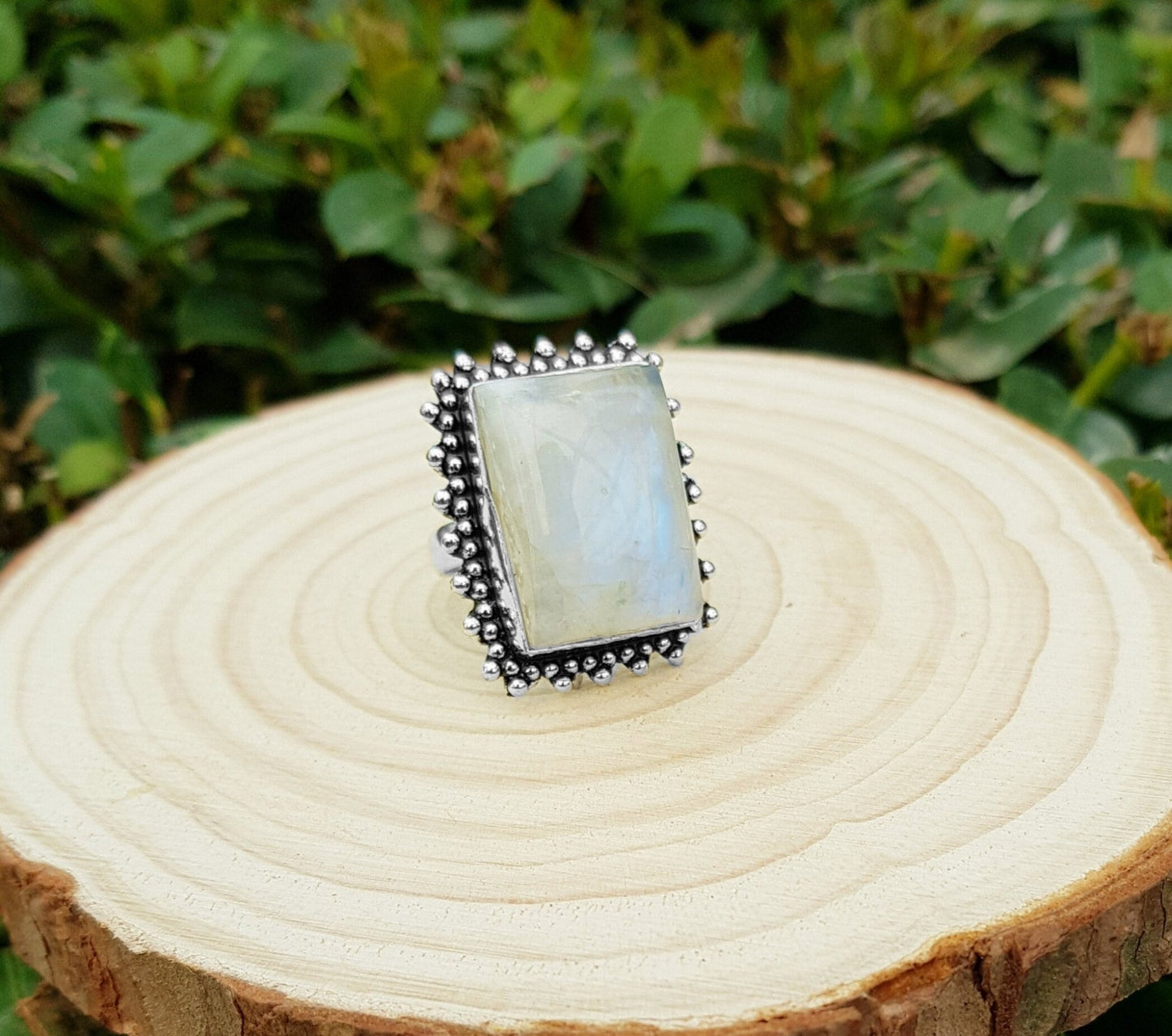 Rainbow Moonstone Statement Ring Sterling Silver Boho Rings Size US 7 Unique Jewelry One Of A Kind Gift GypsyJewelry - LunarGem - Rings