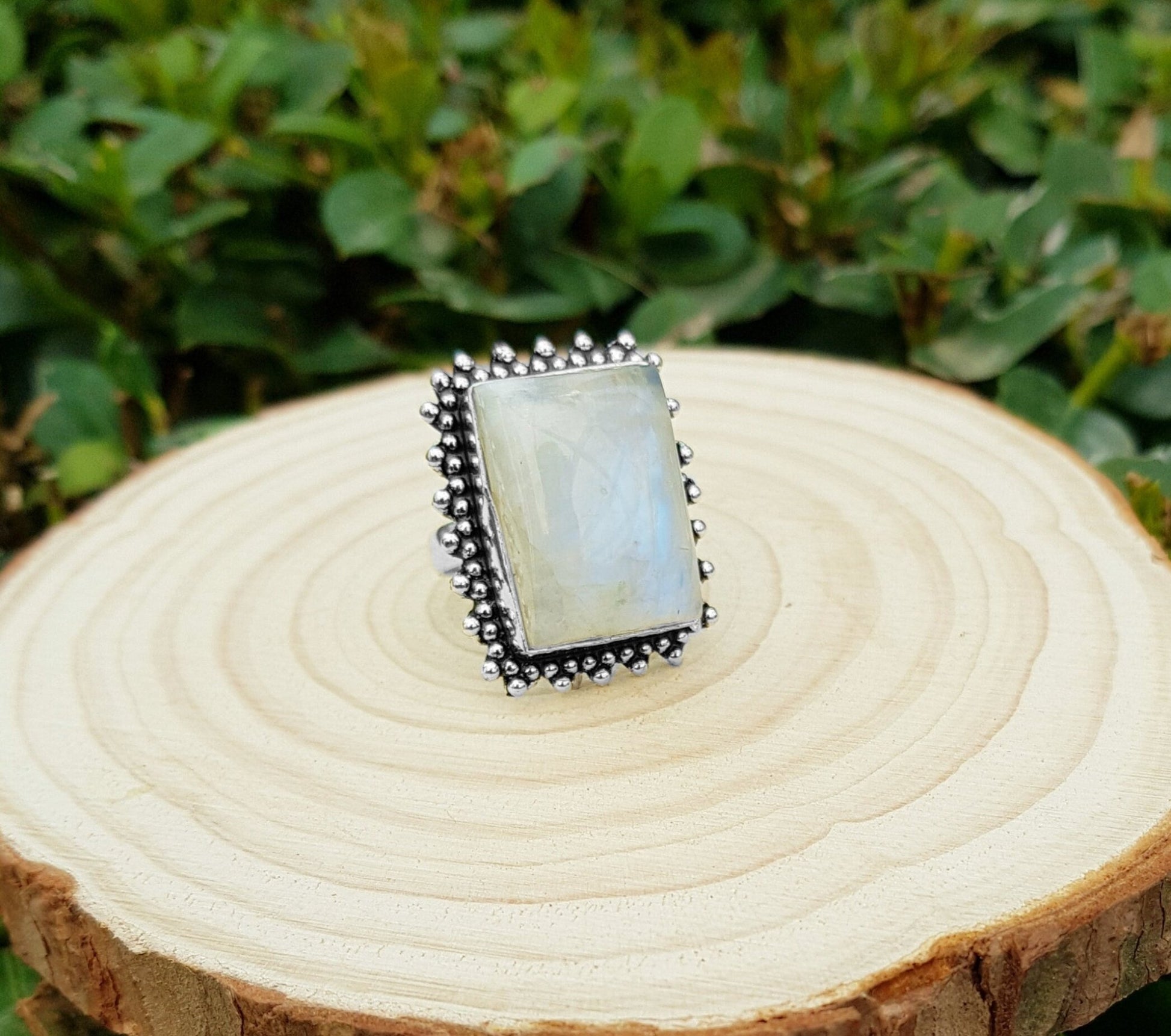 Rainbow Moonstone Statement Ring Sterling Silver Boho Rings Size US 7 Unique Jewelry One Of A Kind Gift GypsyJewelry - LunarGem - Rings