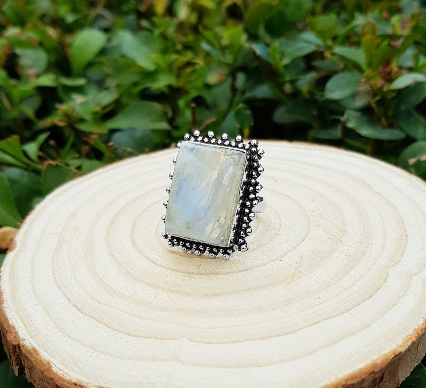 Rainbow Moonstone Statement Ring Sterling Silver Boho Rings Size US 7 Unique Jewelry One Of A Kind Gift GypsyJewelry - LunarGem - Rings
