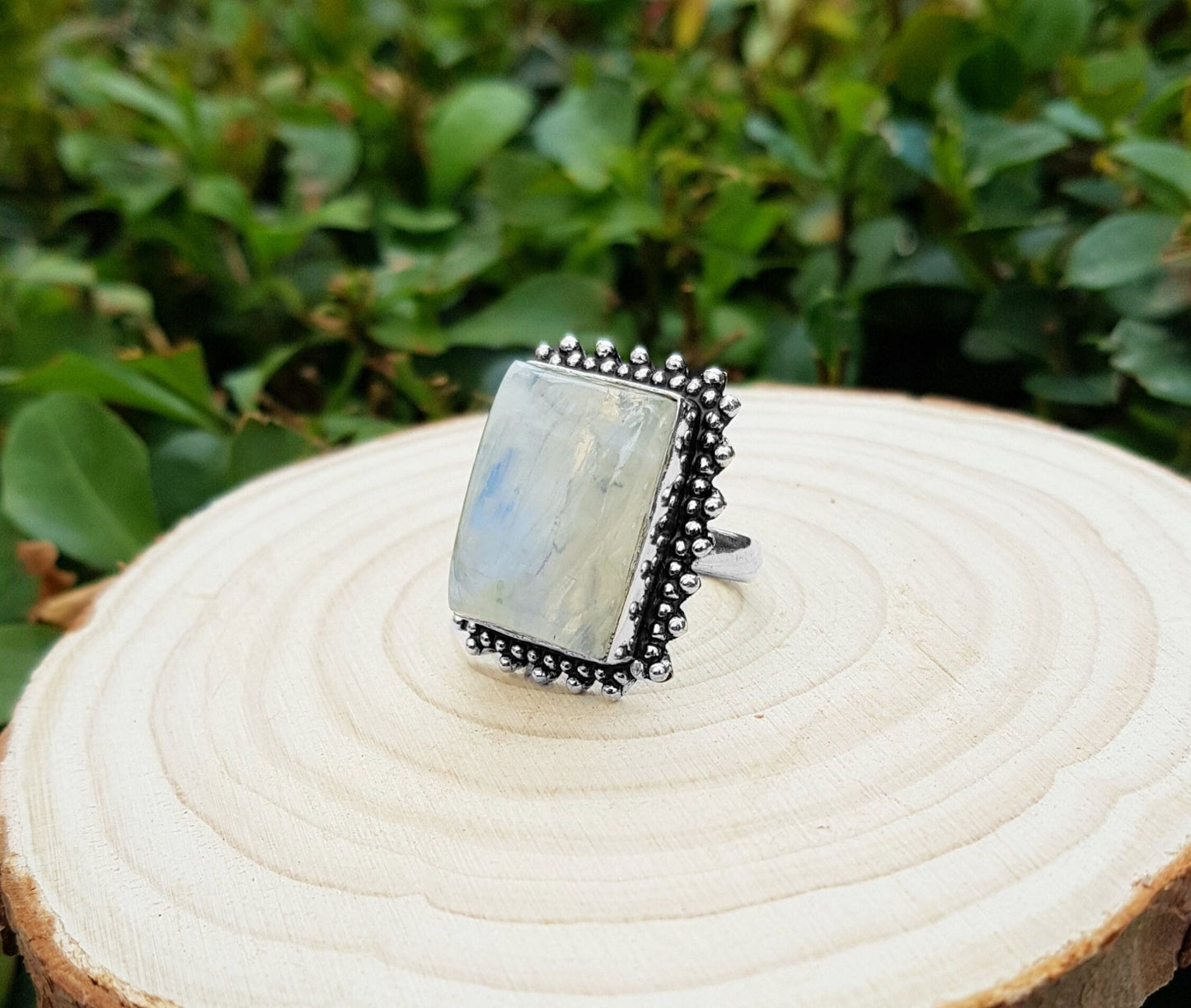 Rainbow Moonstone Statement Ring Sterling Silver Boho Rings Size US 7 Unique Jewelry One Of A Kind Gift GypsyJewelry - LunarGem - Rings