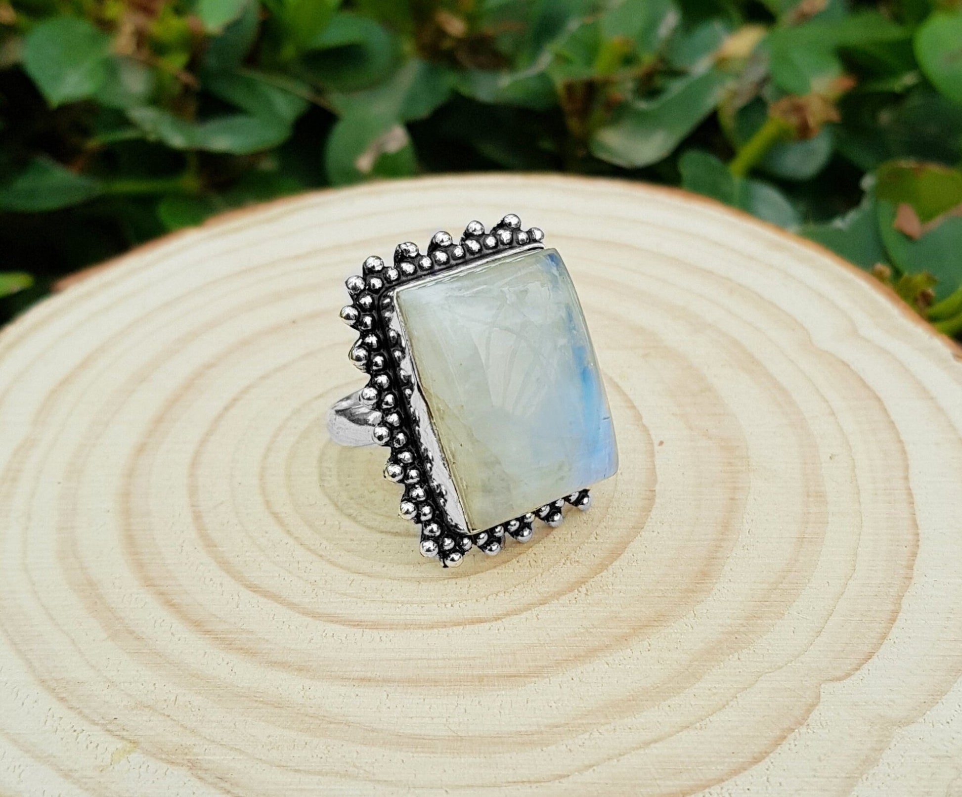 Rainbow Moonstone Statement Ring Sterling Silver Boho Rings Size US 7 Unique Jewelry One Of A Kind Gift GypsyJewelry - LunarGem - Rings
