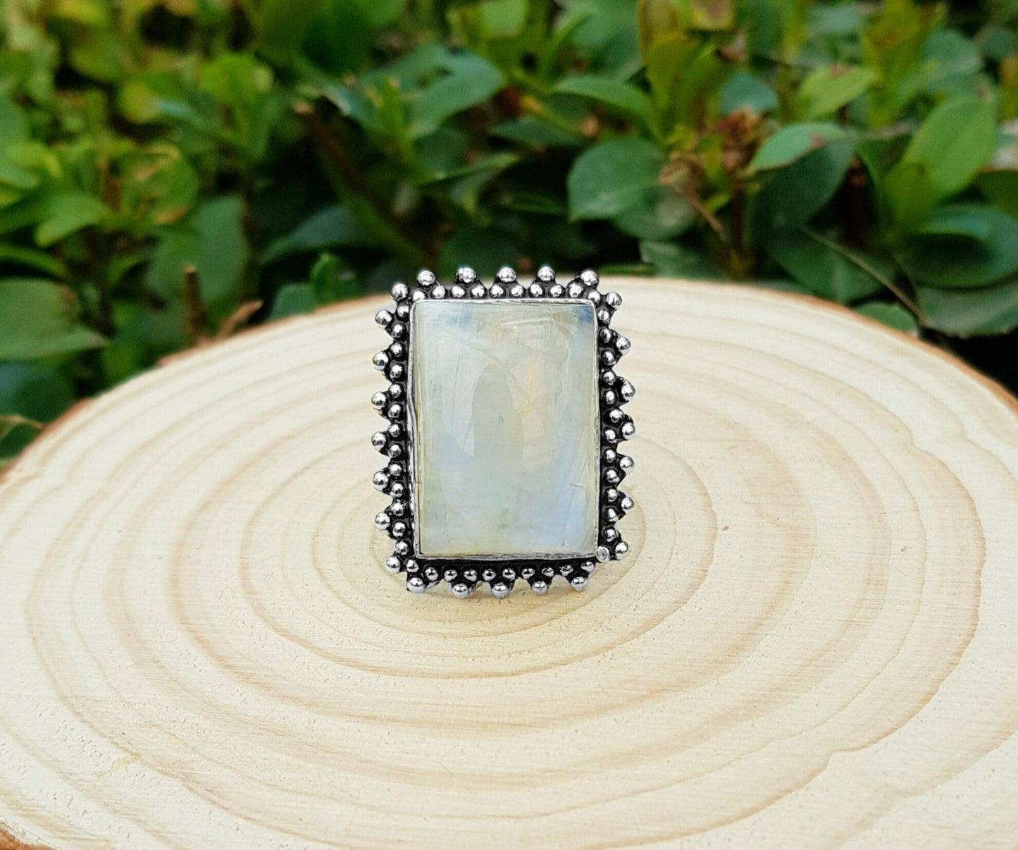 Rainbow Moonstone Statement Ring Sterling Silver Boho Rings Size US 7 Unique Jewelry One Of A Kind Gift GypsyJewelry - LunarGem - Rings