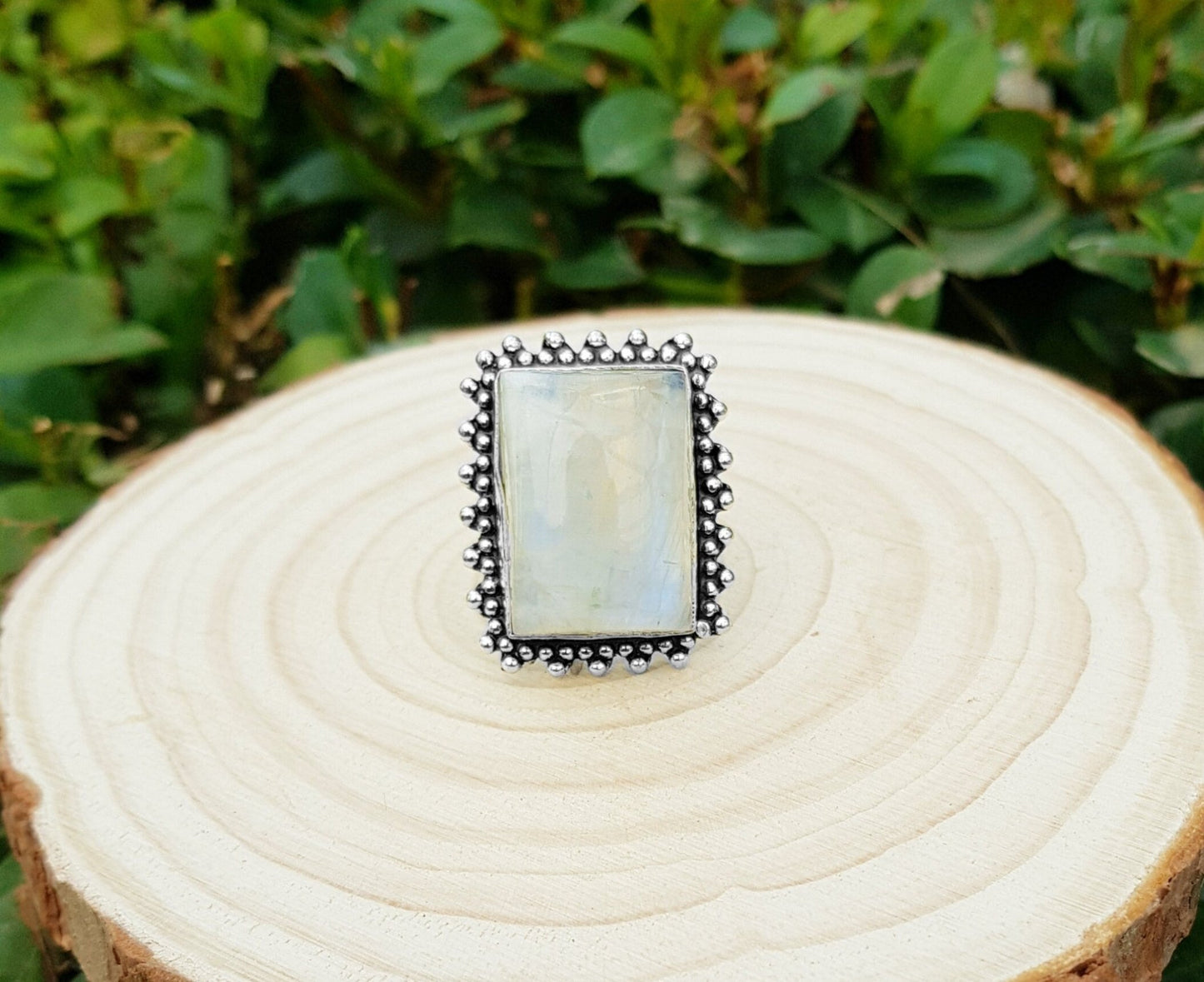 Rainbow Moonstone Statement Ring Sterling Silver Boho Rings Size US 7 Unique Jewelry One Of A Kind Gift GypsyJewelry - LunarGem - Rings
