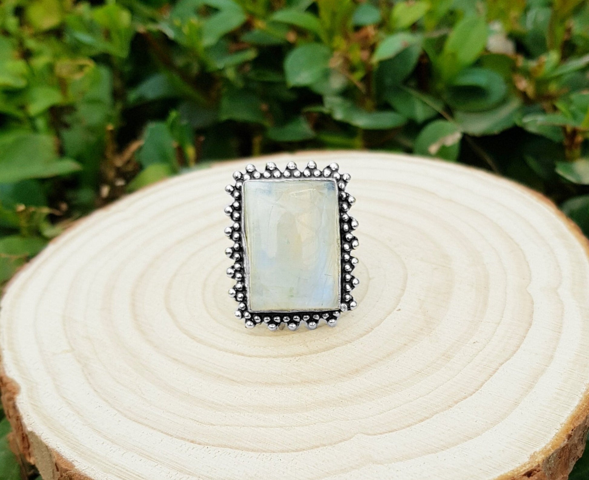 Rainbow Moonstone Statement Ring Sterling Silver Boho Rings Size US 7 Unique Jewelry One Of A Kind Gift GypsyJewelry - LunarGem - Rings