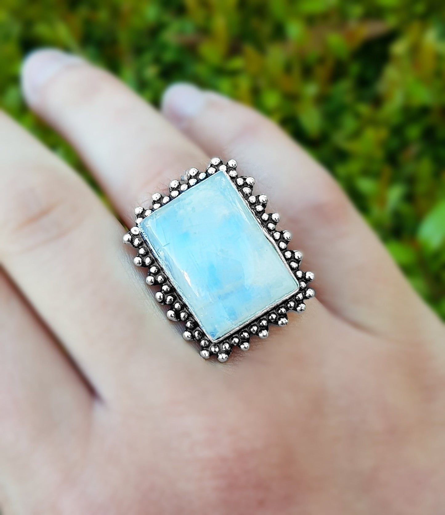 Rainbow Moonstone Statement Ring Sterling Silver Boho Rings Size US 7 Unique Jewelry One Of A Kind Gift GypsyJewelry - LunarGem - Rings