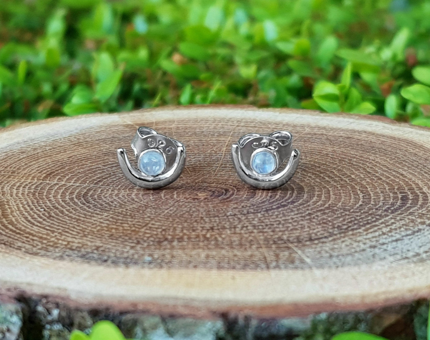 Rainbow Moonstone Stud Birthstone Earrings - LunarGem - Earrings