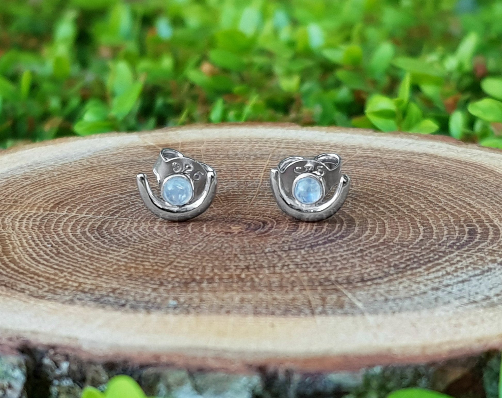 Rainbow Moonstone Stud Birthstone Earrings - LunarGem - Earrings