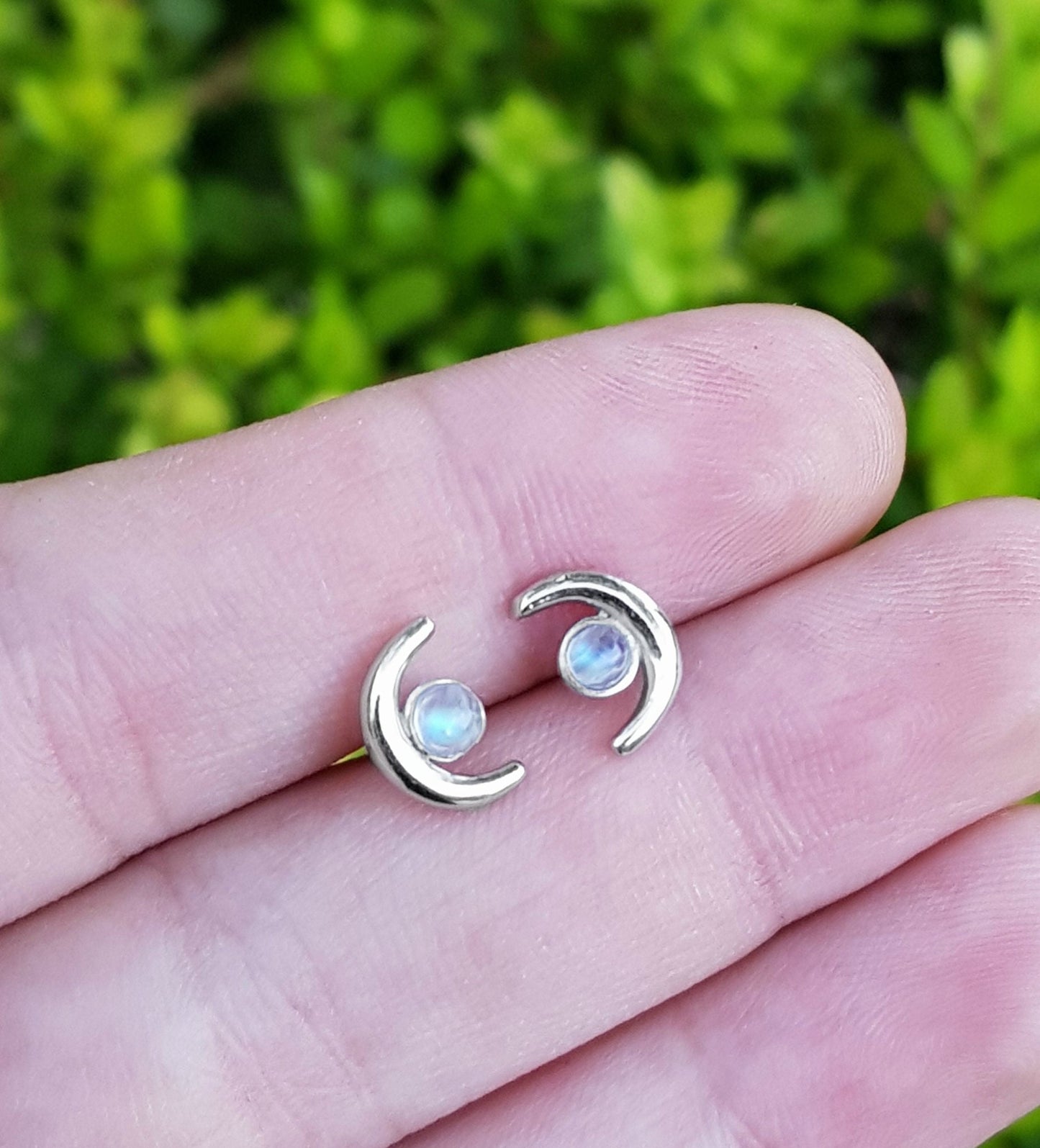 Rainbow Moonstone Stud Birthstone Earrings - LunarGem - Earrings