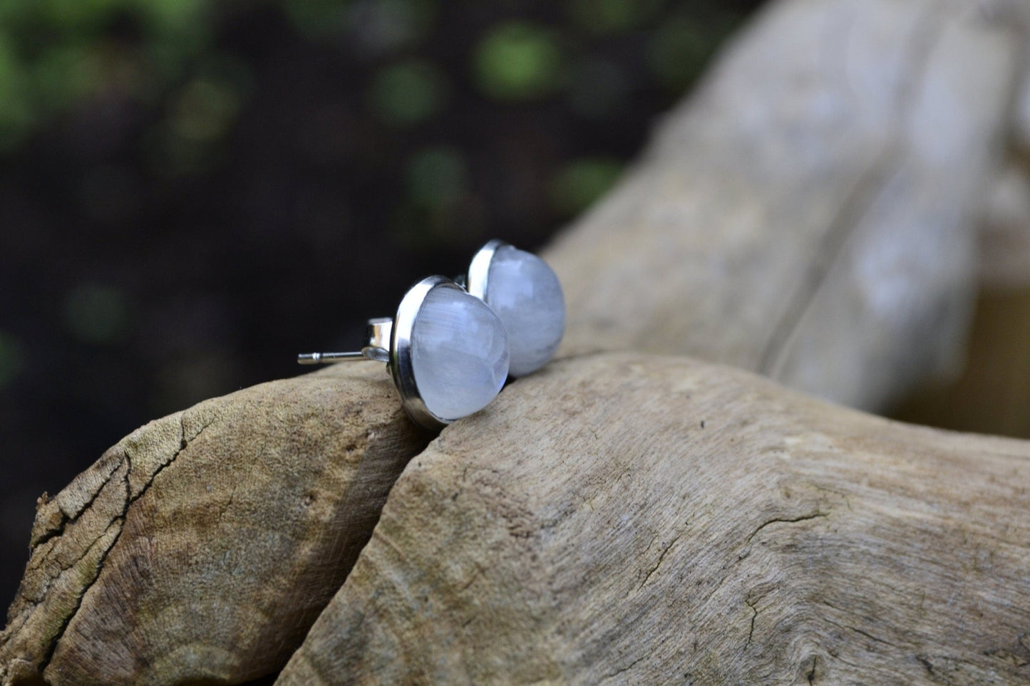 Rainbow Moonstone Stud Earrings Boho Birthstone Earrings Minimal Earrings Surgical Stainless Steel Gemstone Earrings 10mm Studs 12mm Studs - LunarGem - Earrings