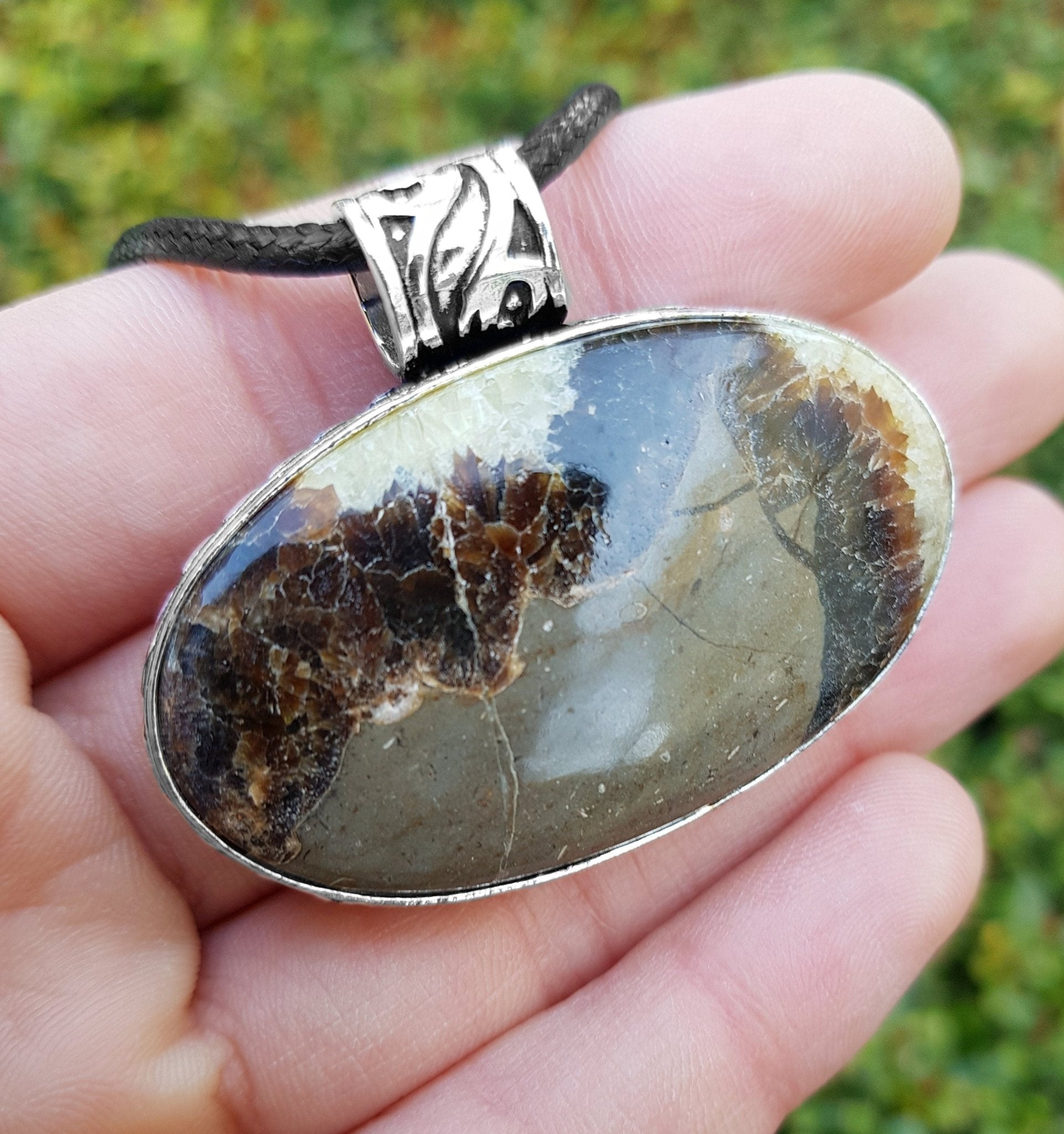Rare Dragon Septarian Pendant Sterling Silver Dragon Stone Necklace Boho Gemstone Necklace Unique Gift One Of A Kind Jewelry - LunarGem - Jewelry