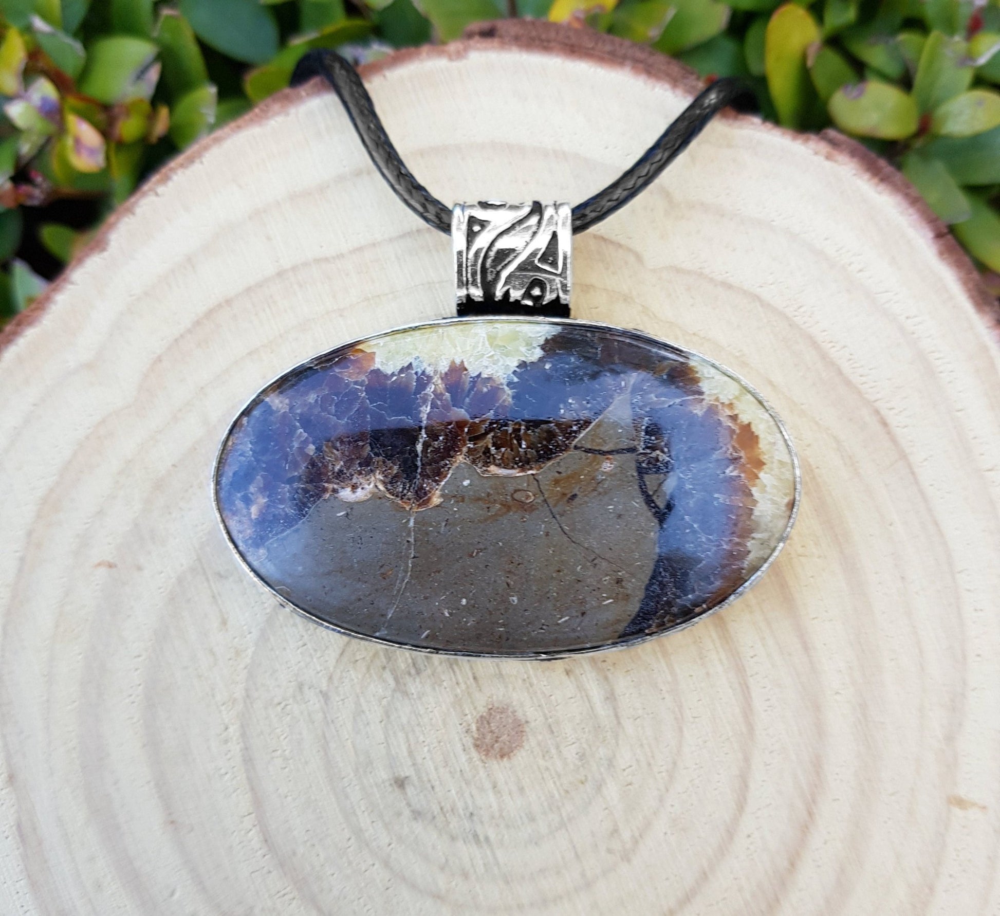 Rare Dragon Septarian Pendant Sterling Silver Dragon Stone Necklace Boho Gemstone Necklace Unique Gift One Of A Kind Jewelry - LunarGem - Jewelry