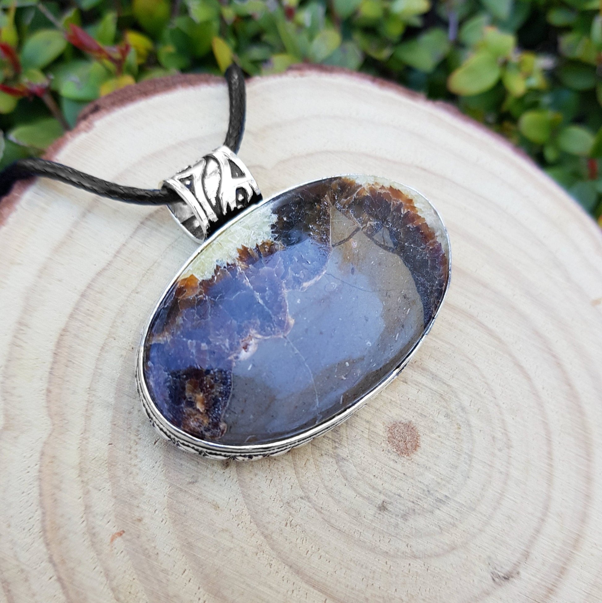 Rare Dragon Septarian Pendant Sterling Silver Dragon Stone Necklace Boho Gemstone Necklace Unique Gift One Of A Kind Jewelry - LunarGem - Jewelry