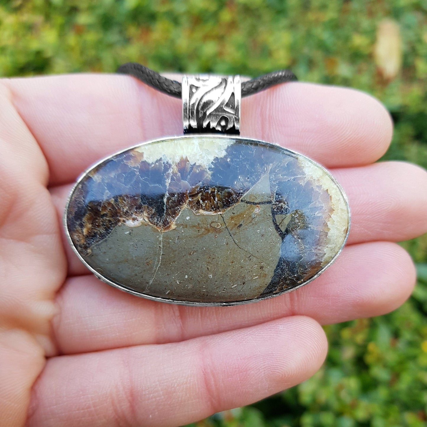 Rare Dragon Septarian Pendant Sterling Silver Dragon Stone Necklace Boho Gemstone Necklace Unique Gift One Of A Kind Jewelry - LunarGem - Jewelry