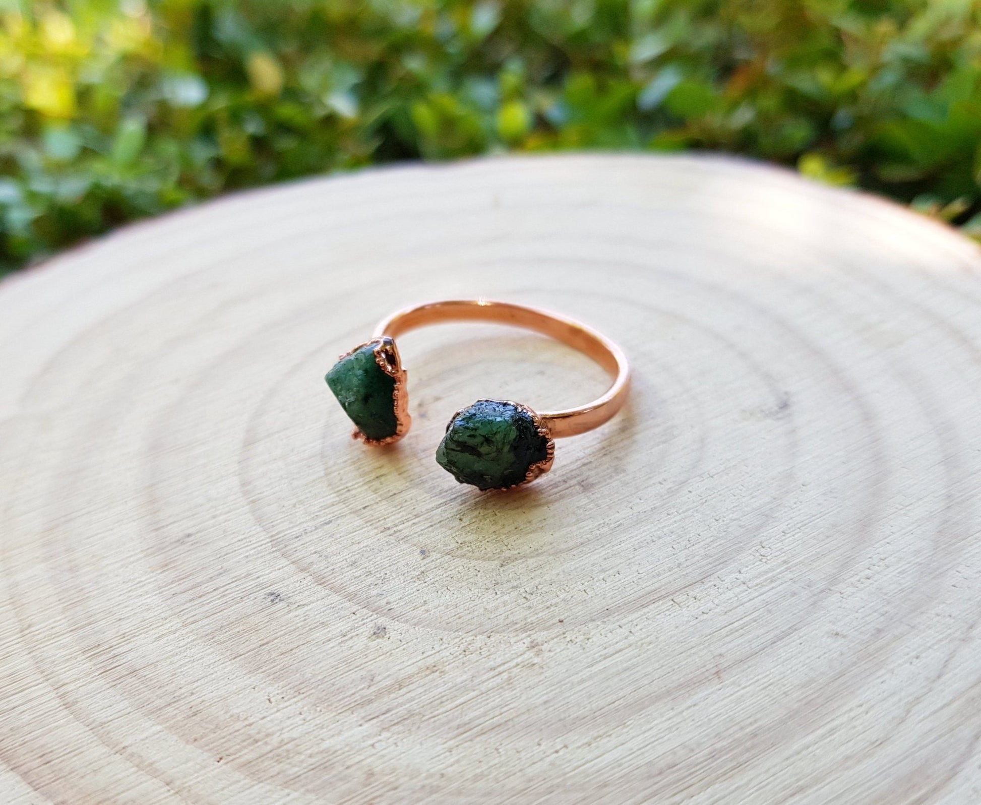 Raw Green Tourmaline Ring US 7 1/4 Stackable Multi Stone Ring Electroformed Copper Ring - LunarGem - Rings