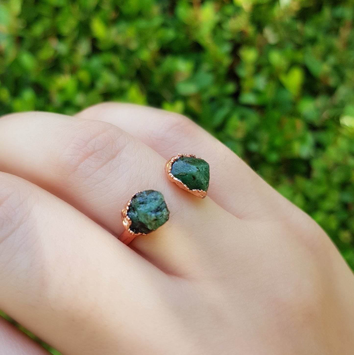 Raw Green Tourmaline Ring US 7 1/4 Stackable Multi Stone Ring Electroformed Copper Ring - LunarGem - Rings