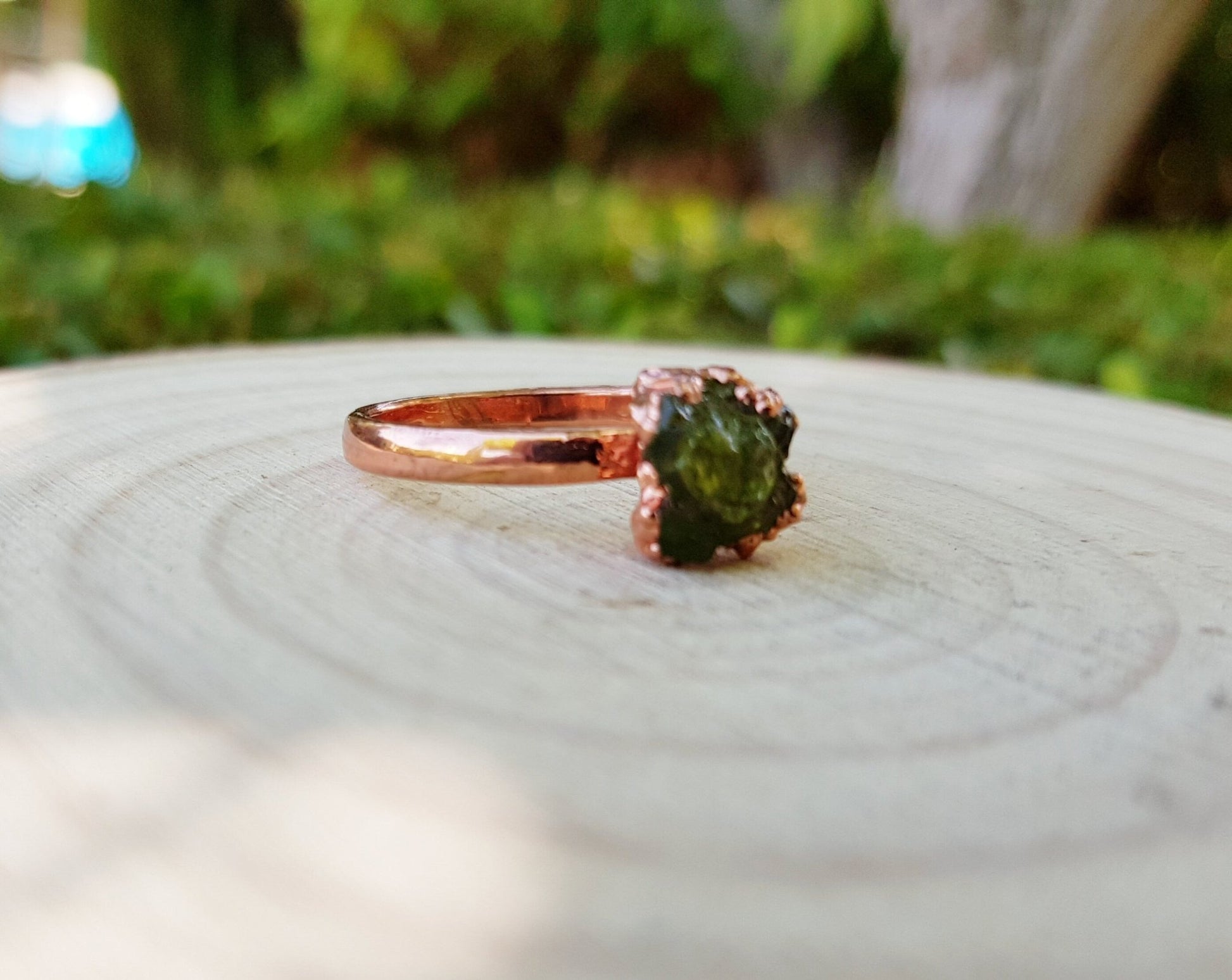 Raw Peridot Electroformed Copper Ring Size US 6 1/4 Statement Ring One Of A Kind Ring - LunarGem - Rings