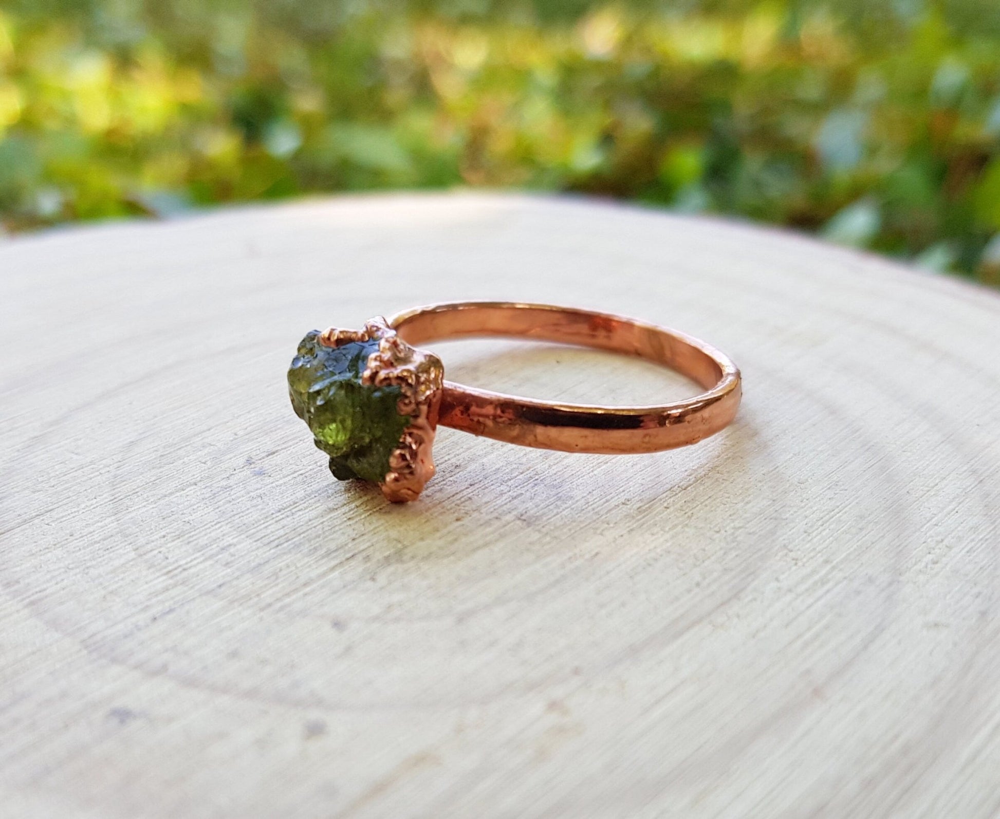 Raw Peridot Electroformed Copper Ring Size US 6 1/4 Statement Ring One Of A Kind Ring - LunarGem - Rings