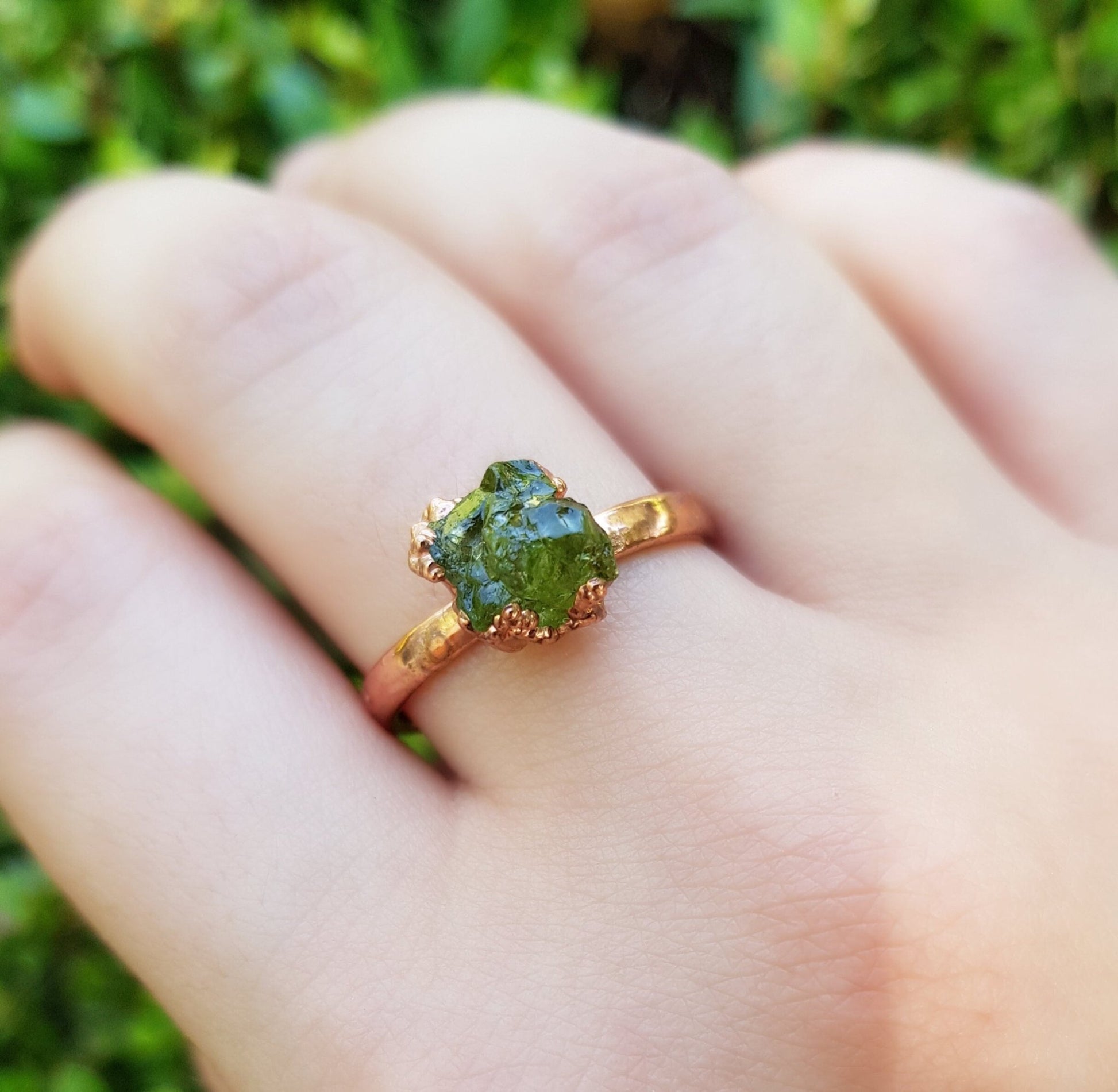 Raw Peridot Electroformed Copper Ring Size US 6 1/4 Statement Ring One Of A Kind Ring - LunarGem - Rings