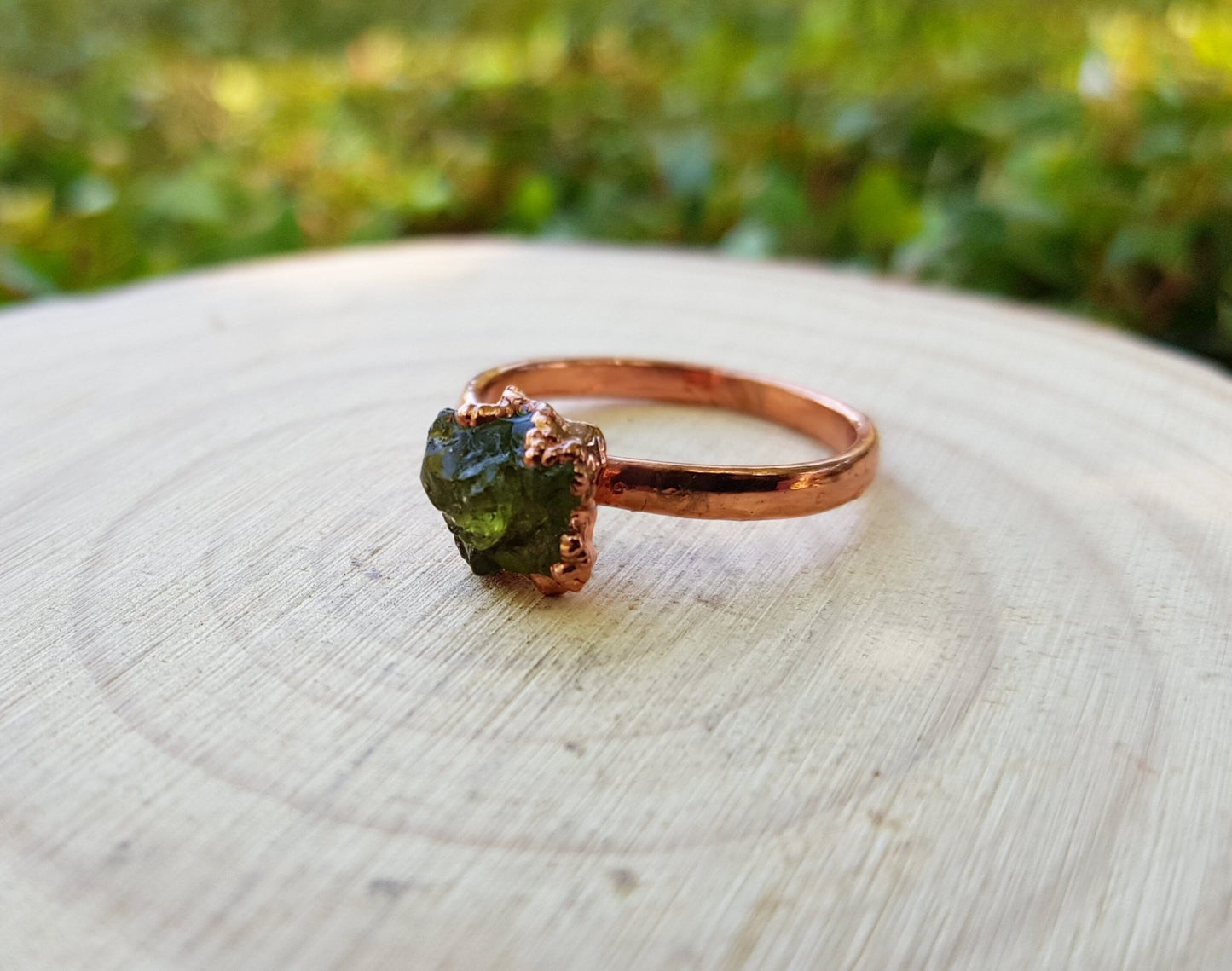 Raw Peridot Electroformed Copper Ring Size US 6 1/4 Statement Ring One Of A Kind Ring - LunarGem - Rings