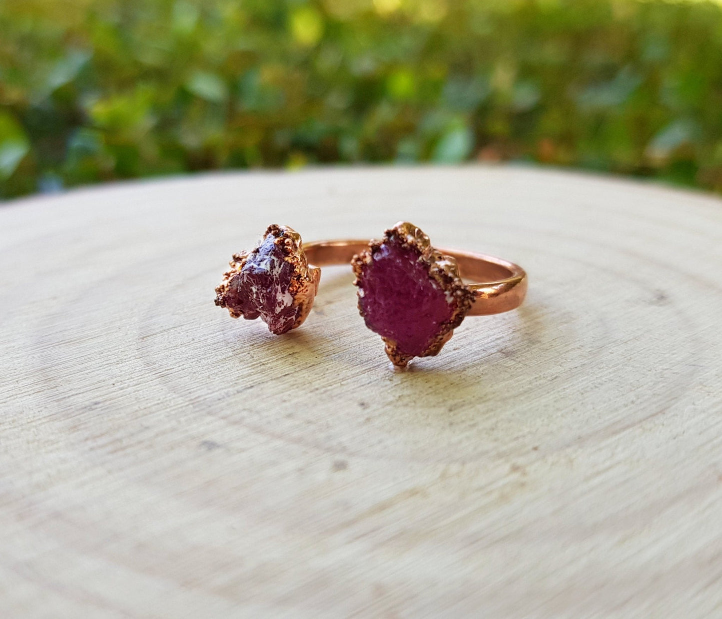 Raw Pink Tourmaline Stacking Ring US 6 Electroformed Copper Ring Multi Stone Crystal Ring - LunarGem - Rings