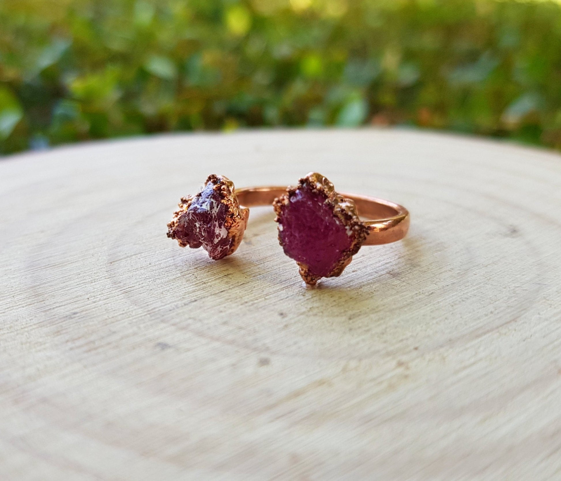 Raw Pink Tourmaline Stacking Ring US 6 Electroformed Copper Ring Multi Stone Crystal Ring - LunarGem - Rings