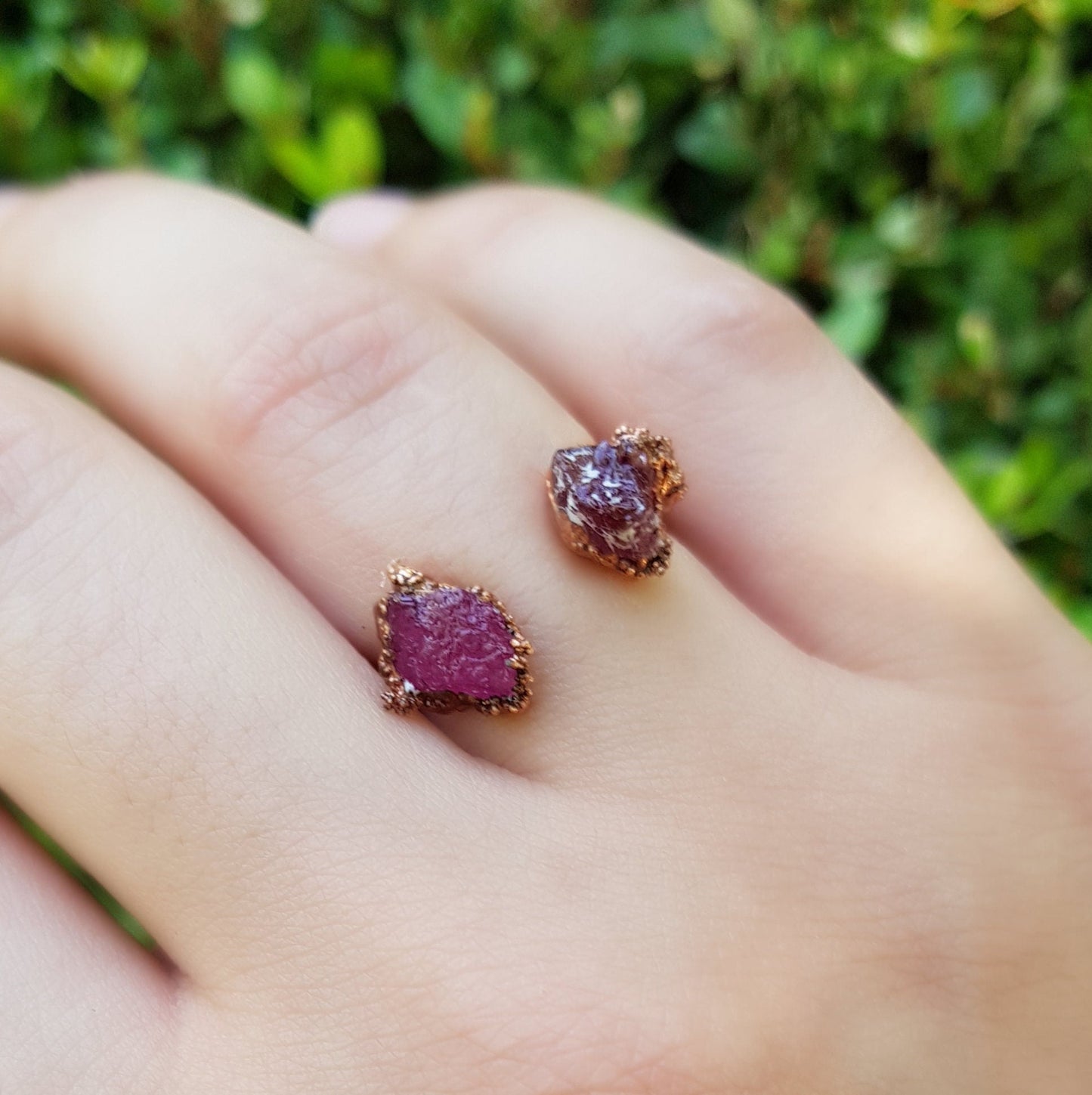 Raw Pink Tourmaline Stacking Ring US 6 Electroformed Copper Ring Multi Stone Crystal Ring - LunarGem - Rings